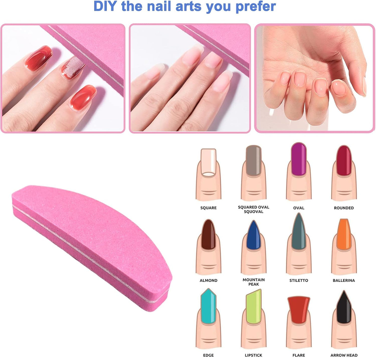 20 PCs Nail Buffers, Double Sided Nail Files Buffer Blocks 100/180 Grit Portable Washable Sanding Buffing File Arc Shape (Pink)