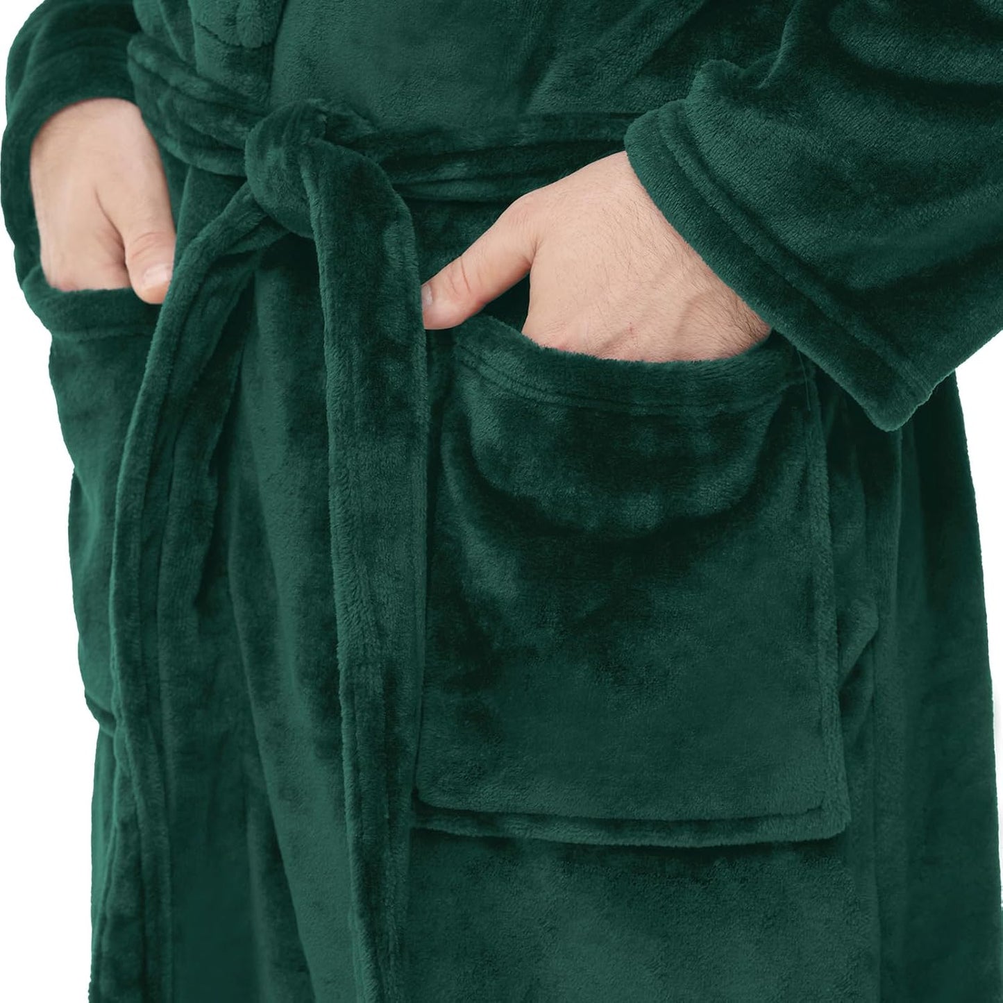 Yurhap Mens Fleece Robe, Soft Plush Robe for Men, Fluffy Bathrobe with Belt & 2 Pockets