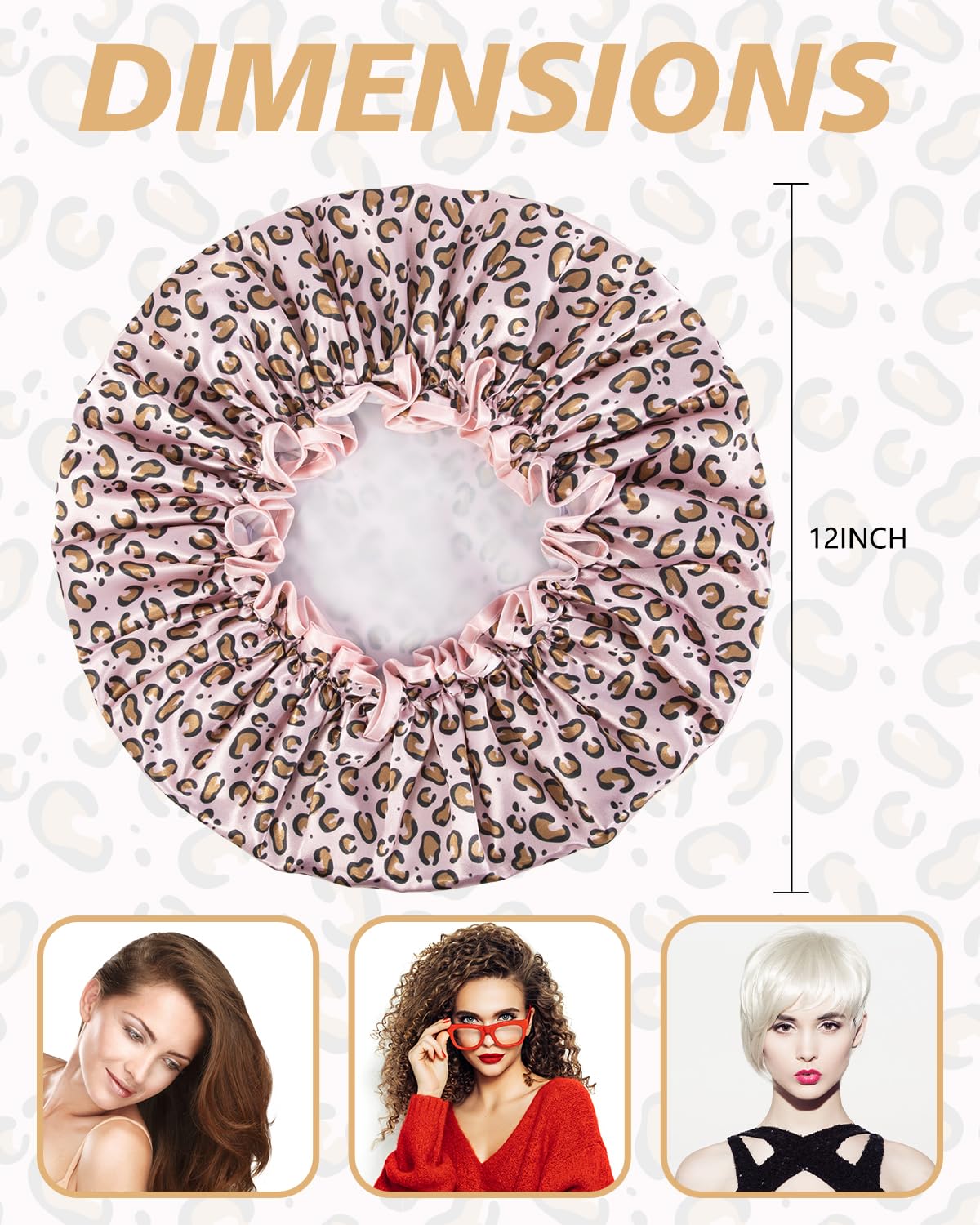 Aquior Shower Cap for Women, Reusable Shower Caps for Womens, Adult Hair Cap for All Hair, Double Waterproof EVA Lining, Leopard Shower Cap for Long Thick Hair