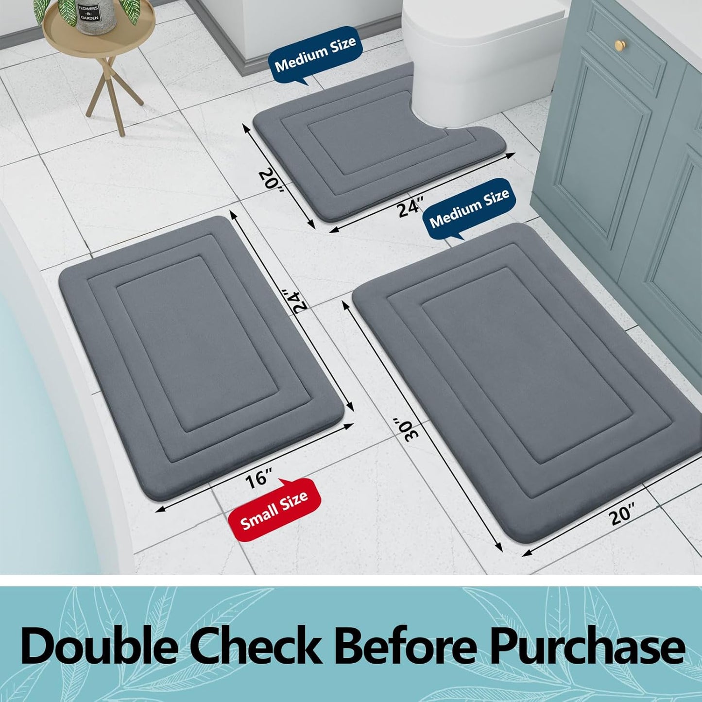 Arotive Memory Foam Bathroom Rug Mat 36x24, Ultra Soft and Absorbent Bath Mat, Machine Wash Dry, Comfortable Bath Rug Carpet for Bathroom Floor, Tub and Shower, Dark Grey