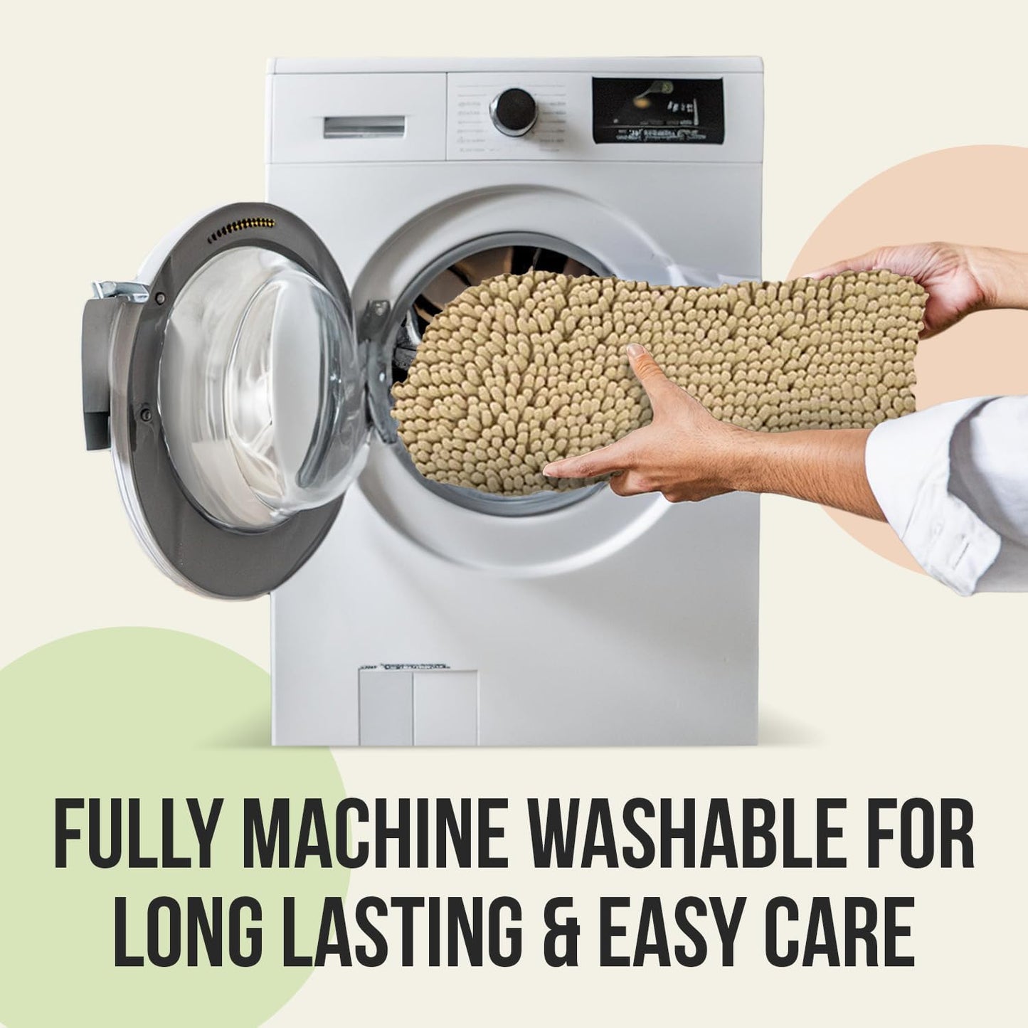 ITSOFT Non-Slip Shaggy Chenille Toilet Contour Bathroom Rug with Water Absorbent, 24 x 21 Inches U-Shaped Beige