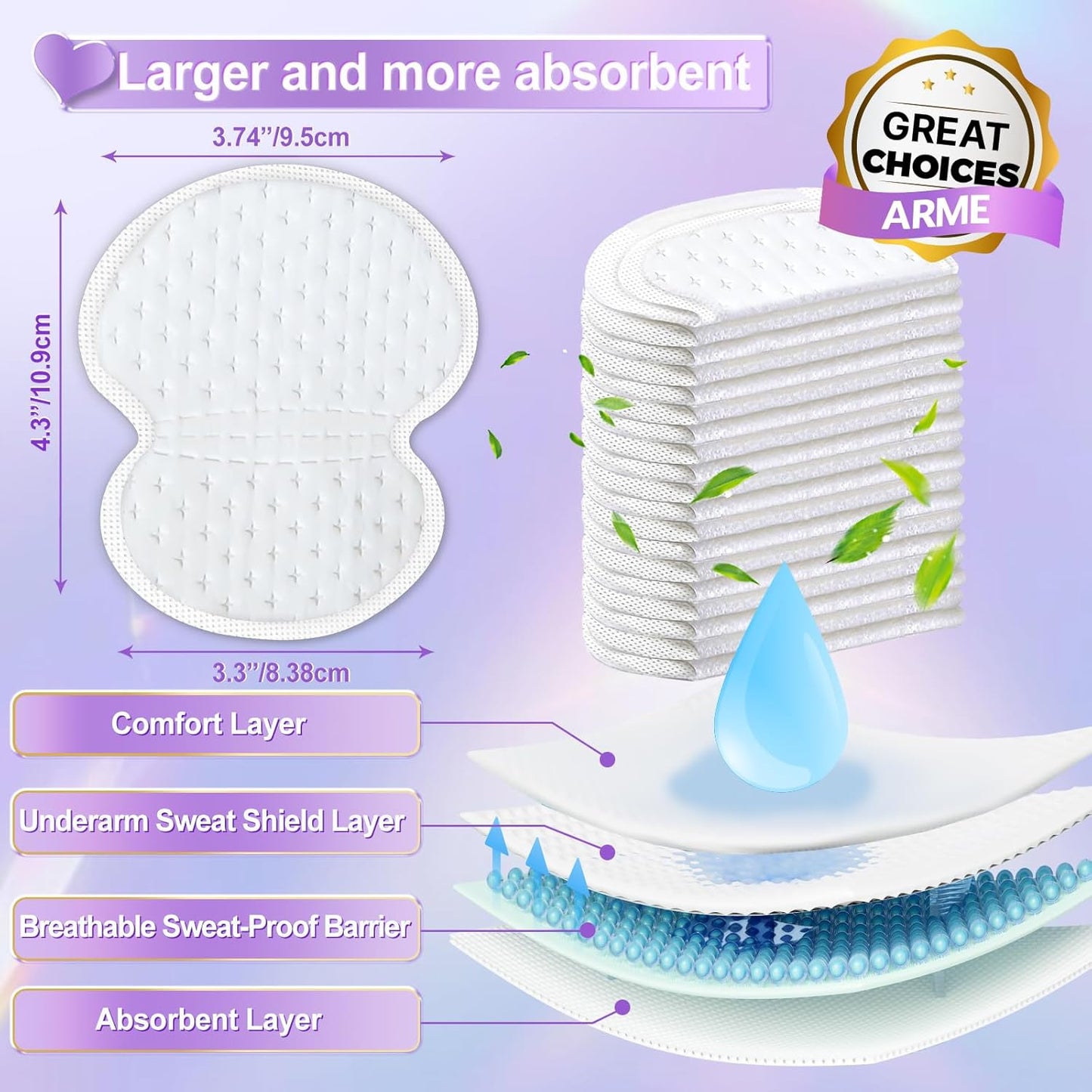 Arme 180 Pcs Armpit Sweat Pads, Underarm Sweat Pads for Women, Disposable Antiperspirant Sweat Pads for Under Arms, Arm Pit Sweat Guards, Invisible Sweat Free Armpit Protection for Hyperhidrosis