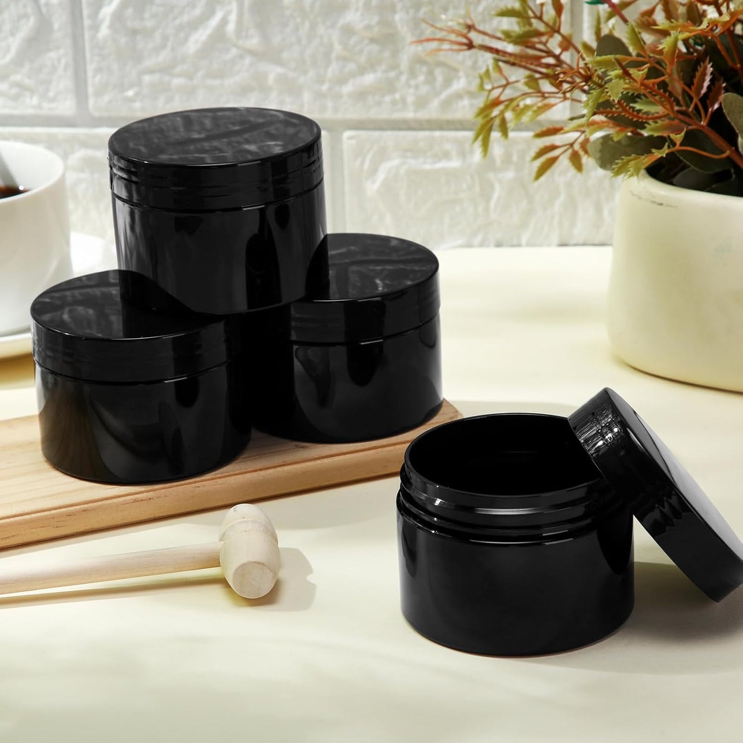 SATINIOR 12 Pack 1 oz Plastic Container Jars with Lids Round Clear Travel Cosmetic Container Slime Jar for Toiletries, Lotion, Cream, Ointment, Makeup, Rhinestone, Sample, Kitchen Storage(Pure Black)