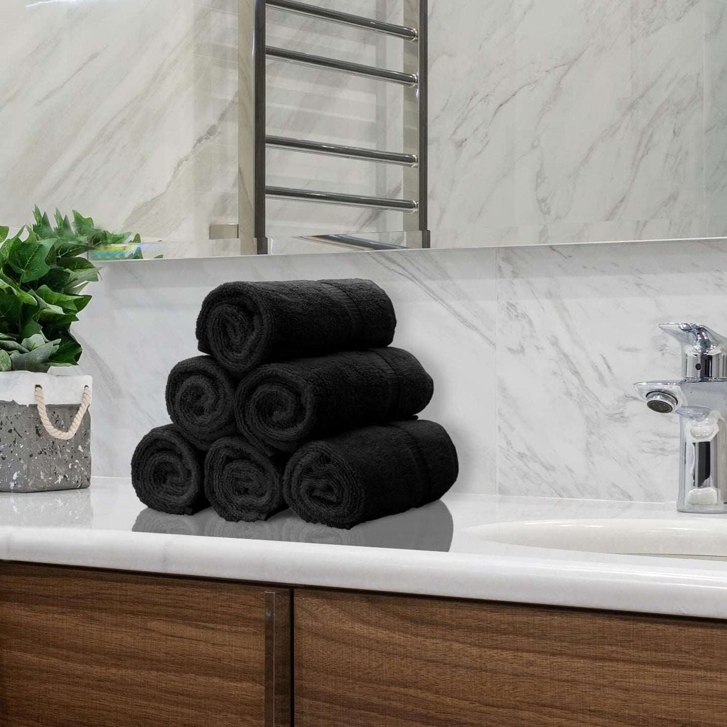 Monogrammed Hand Towel, Personalized Initial Gift, Extra Absorbent 100% Turkish Cotton - Soft Terry Finish - Set of 2 - White Block Initial U - Embroidered on Black Towels