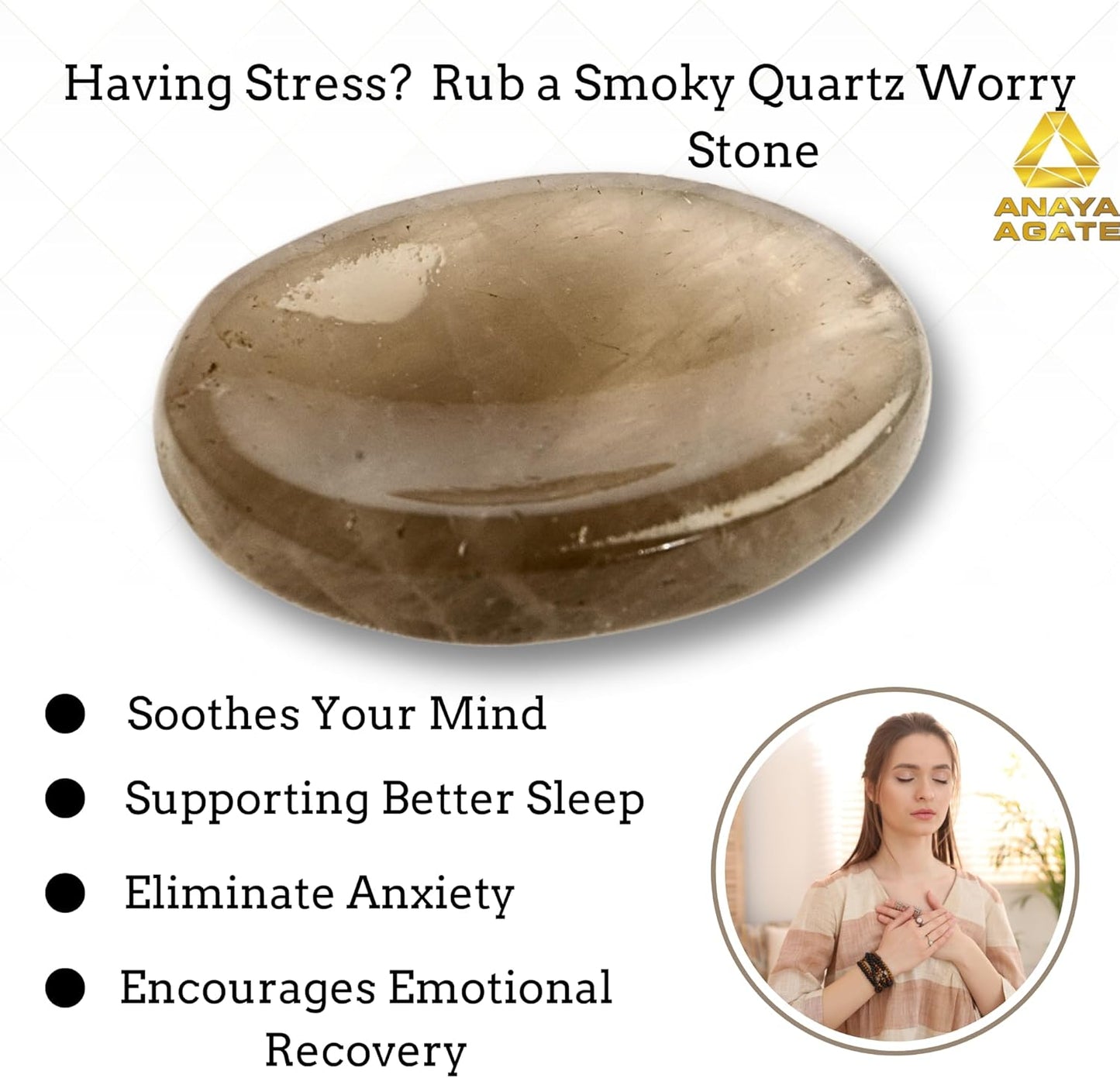 Smoky Quartz Worry Stones – Crystal Thumb Worry Stone for Anguish, Stress – Relaxing and Soothing Balance Stones for Meditation, Stress Relief – Healing Stones and Crystals for Men and Women