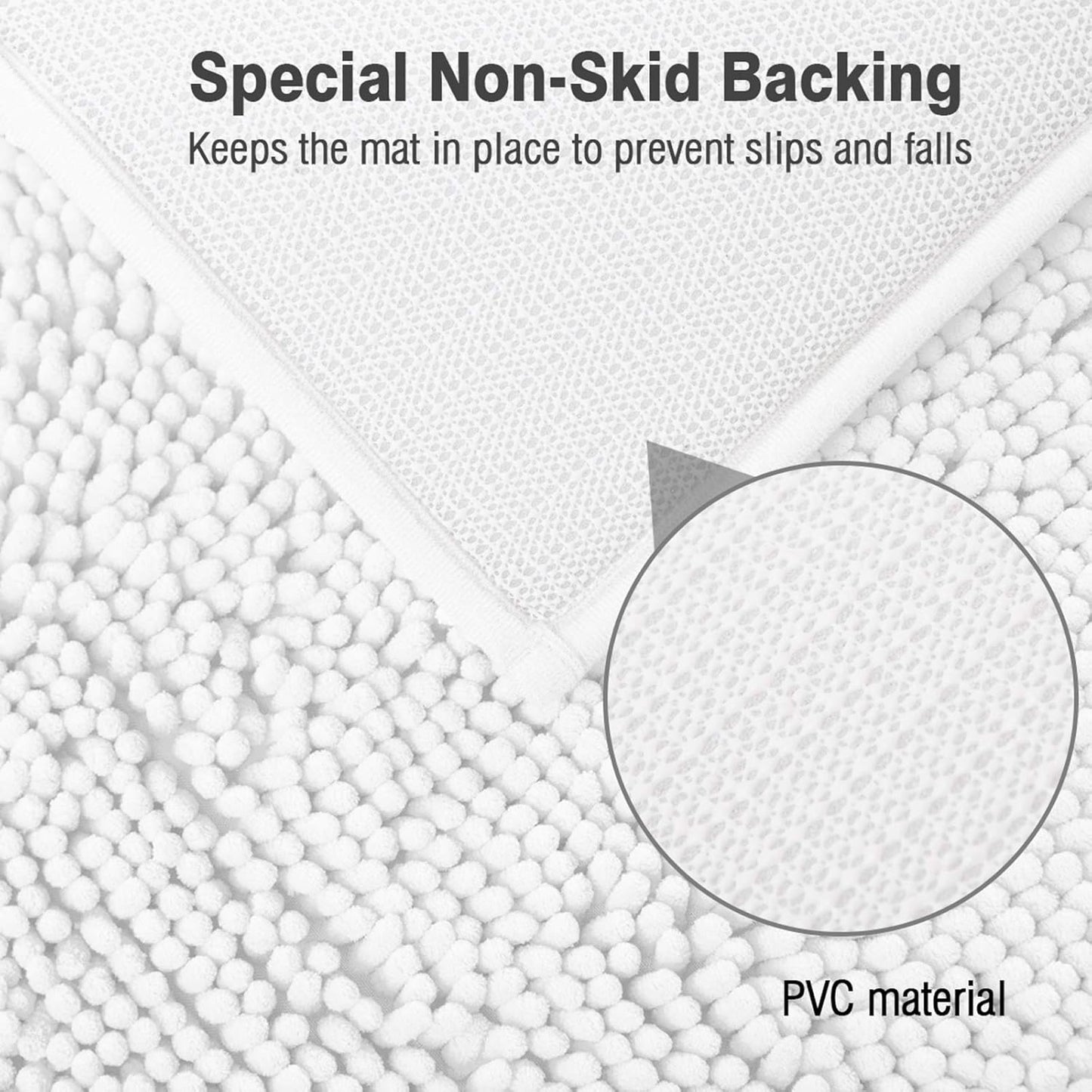 ITSOFT Non-Slip Shaggy Chenille Toilet Contour Bathroom Rug with Water Absorbent, 24 x 21 Inches U-Shaped White