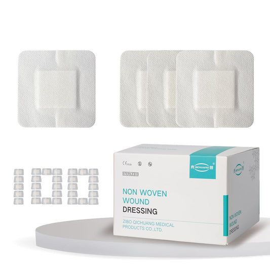 2.3X2.7 Inches Sterile Adhesive Island Wound Dressing Bandages - Non Woven Cover with Bordered Gauze Pads,100 Individually Pack, High Absorbent, Medical Grade by QICHUANG(2.3X2.7INCHES-C100)