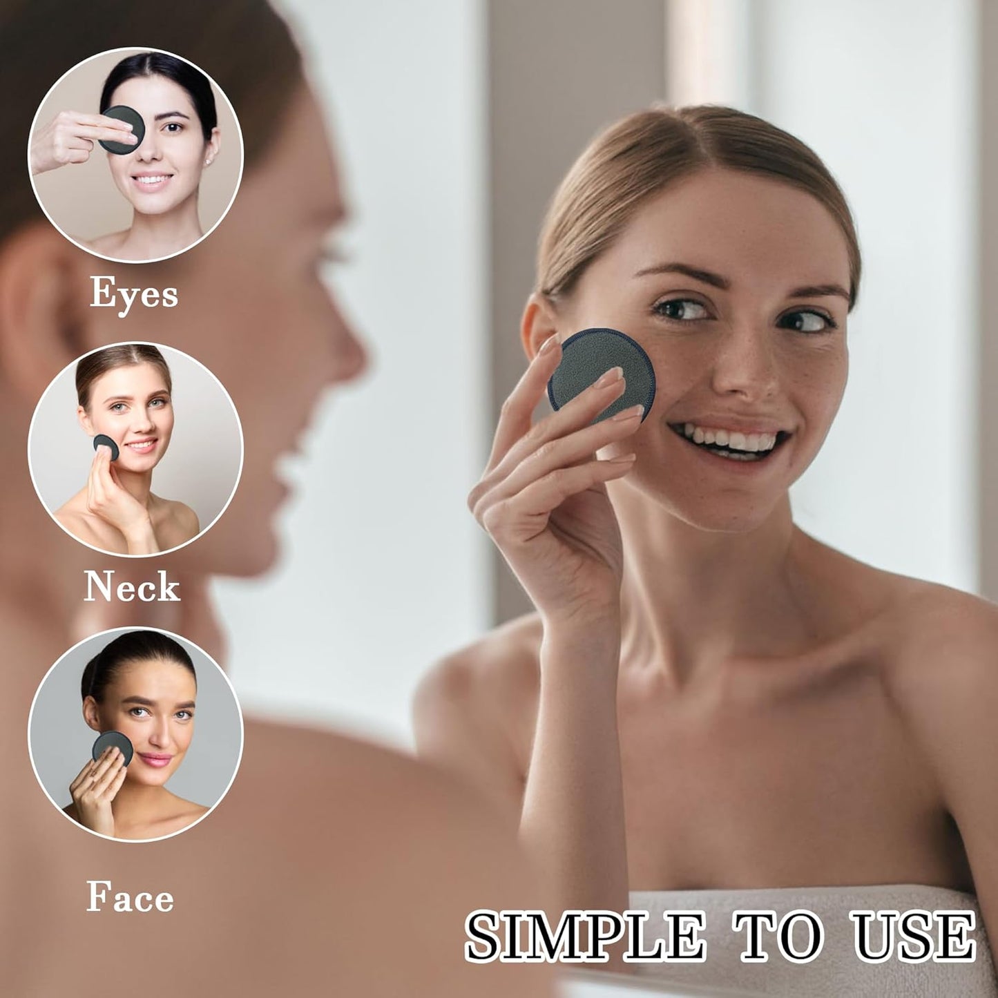 Reusable Bamboo Charcoal Makeup Remover Pads - 26 Packs Reusable Cotton Rounds with Cotton Bag | Organic, Zero Waste, Gentle for All Skin Types | Double-Sided Washable Bamboo Cotton Rounds