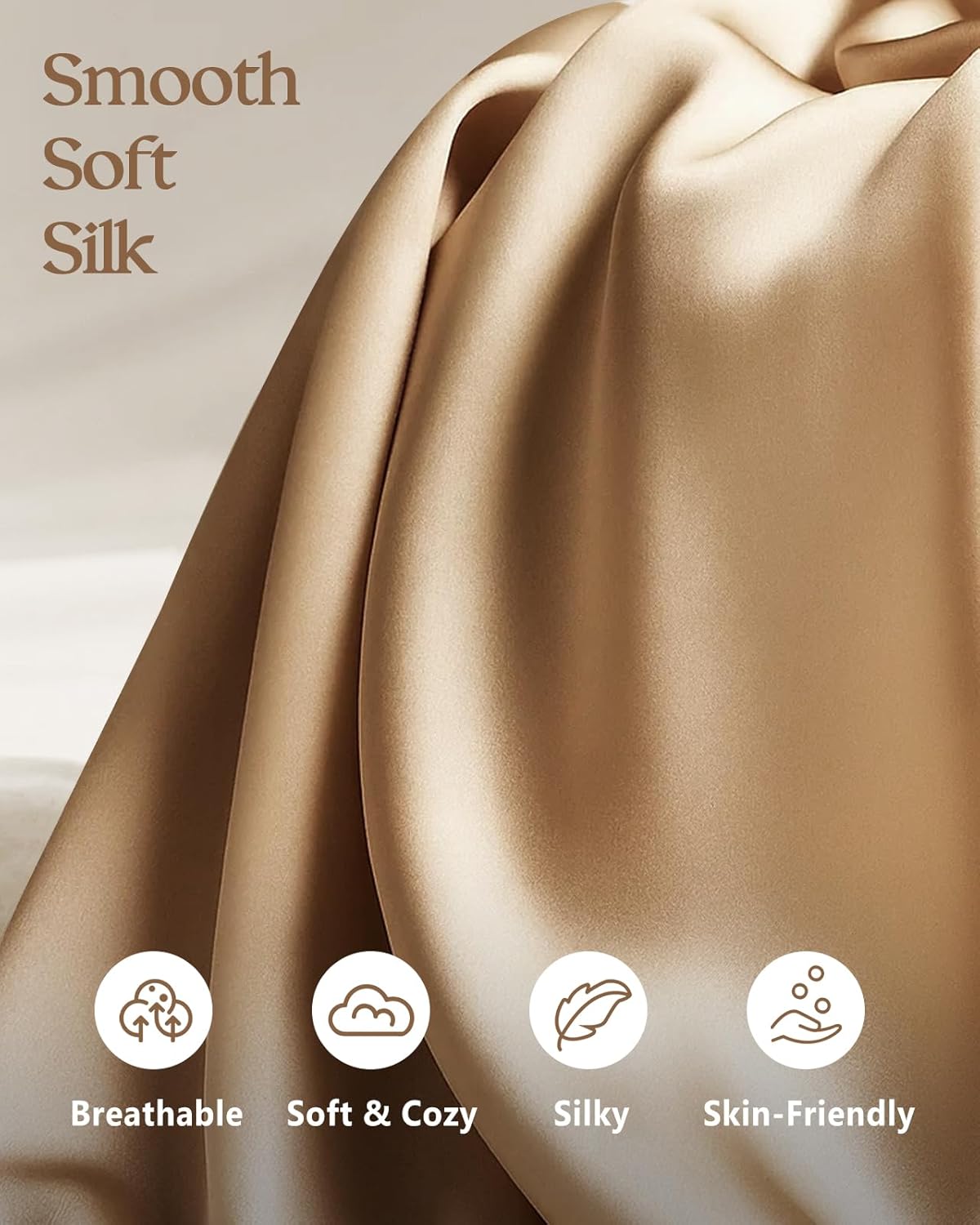 Silk Pillowcase 2 Pack - Pillow Cases Standard Set of 2 Size 20" x 26" for Hair and Skin Smooth Soft Breathable with Hidden Zipper Cooling Pillow Covers for Women, Champagne