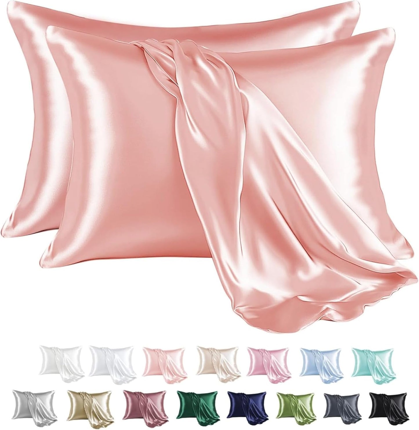 MR&HM Satin Pillowcase for Hair and Skin, Silk Satin Pillowcase 2 Pack, King Size Pillow Cases Set of 2, Silky Pillow Cover with Envelope Closure (20x36, Blush)