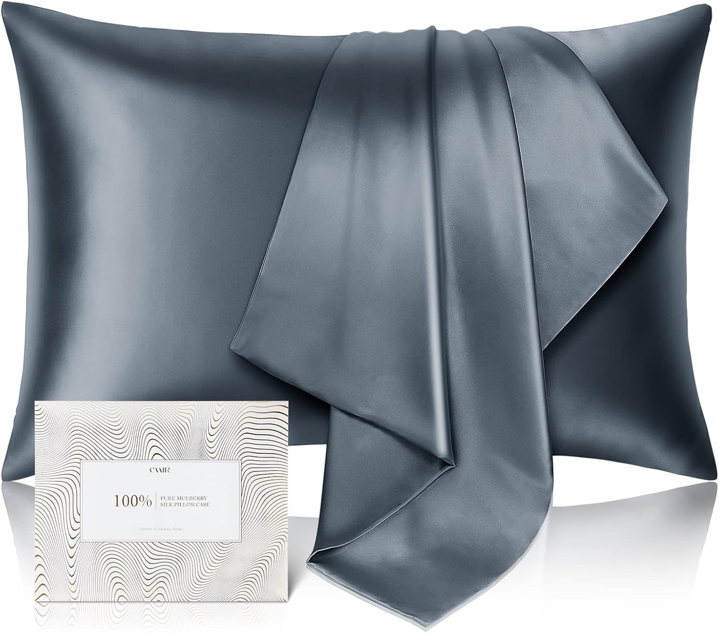 100% Pure Mulberry Silk Pillowcase for Hair and Skin - Allergen Resistant Dual Sides,600 Thread Count Silk Bed Pillow Cases with Hidden Zipper,1pc,Queen Size,Space Grey