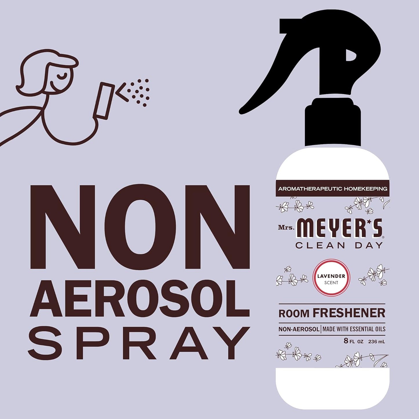 MRS. MEYER'S CLEAN DAY Room and Air Freshener Spray, Non-Aerosol Spray Bottle Infused with Essential Oils, Lavender, 8 fl. oz