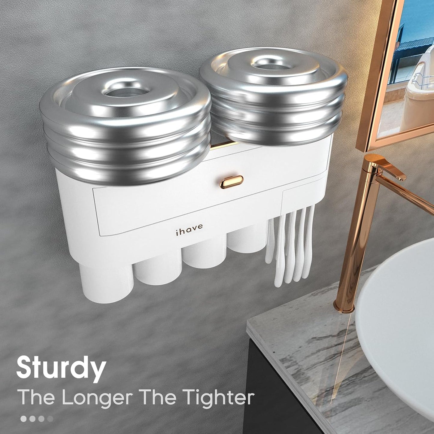 iHave Toothbrush Holders for Bathrooms, 4 Cups Toothbrush Holder Wall Mounted with Large Capacity Drawer and Tray - Bathroom Storage & Bathroom Organizer