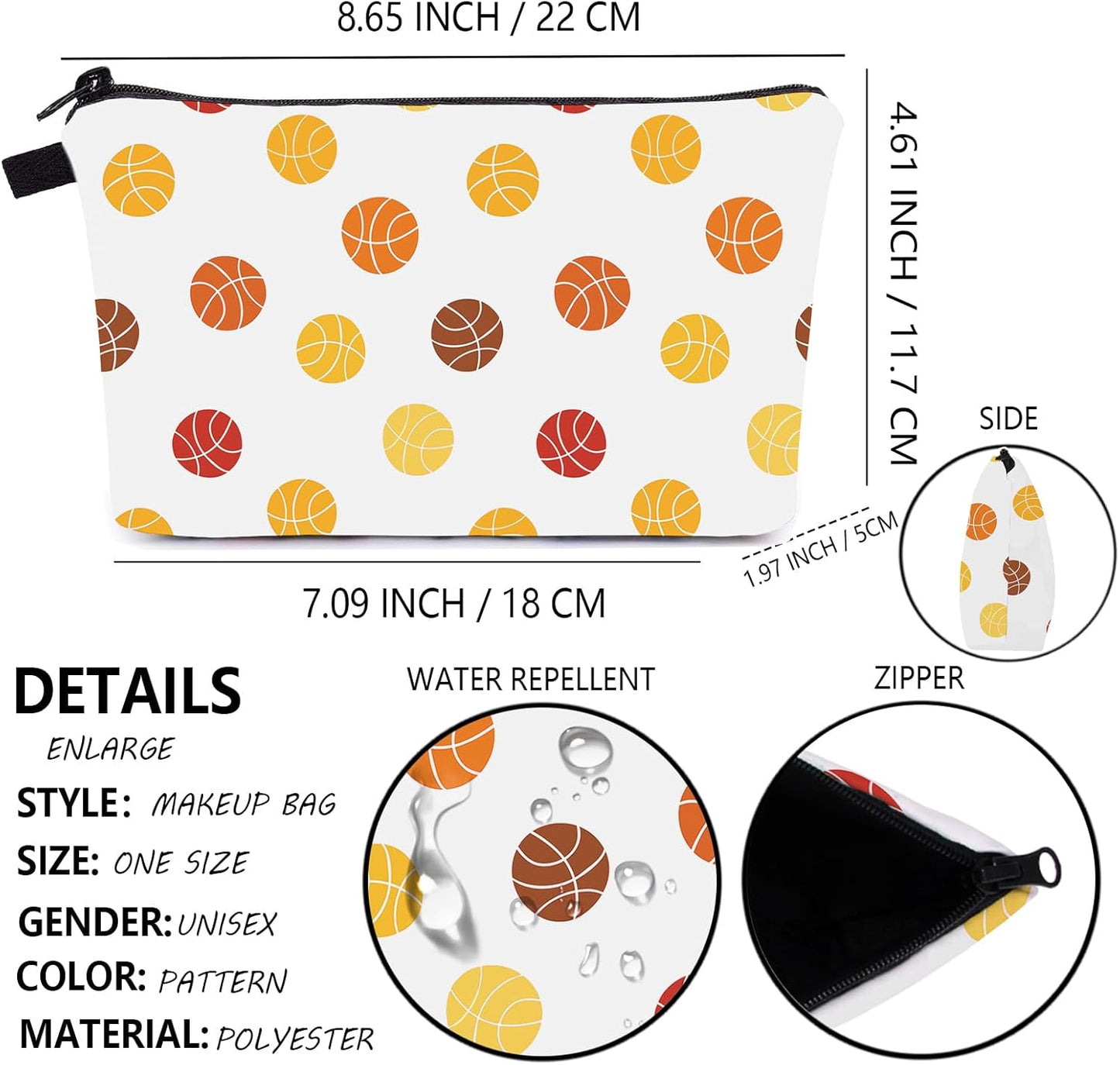 Makeup Bag Basketball Gifts Travel Cosmetic Bag Small Items Organizer for Purse (basketball-1)