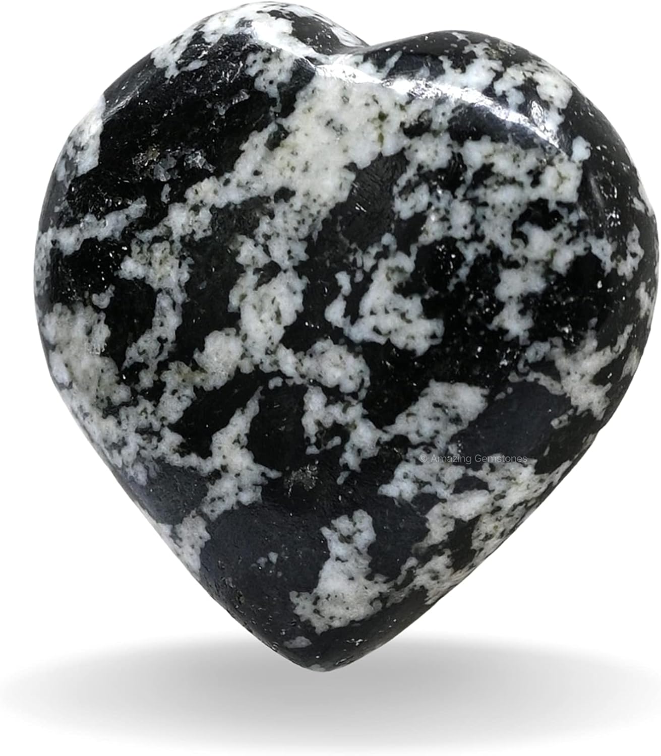Black & White Tourmaline Crystal Heart Palm Stone - Pocket Massage Worry Stone for Natural Body Chakra Balancing, Reiki Healing and Crystal Grid