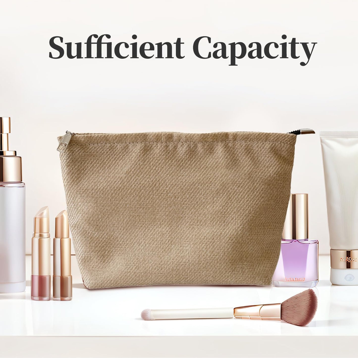 Bohemian Makeup Bag, Jute Cosmetic Bag, Large Zipper Pouch(10.6" * 7.1" * 2.8"), Solid Color Make Up Bag for Women, Perfect for Storing Makeup and Accessories, Makeup Bag for Daily Use Travel Gifting