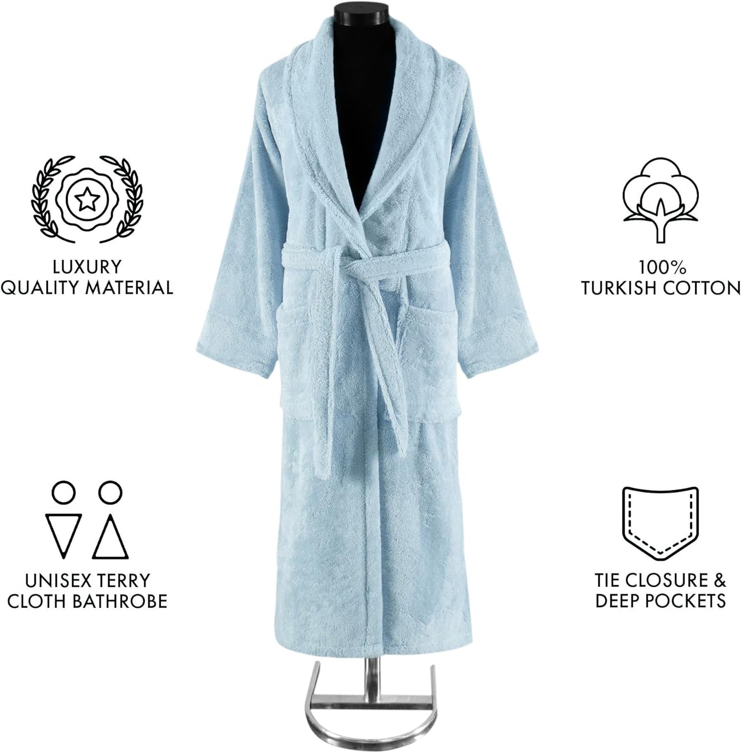 Classic Turkish Towels CTT Premium 100% Turkish Cotton Terry Cloth Bath Robe for Women & Men, Soft & Plush Long Unisex Robe