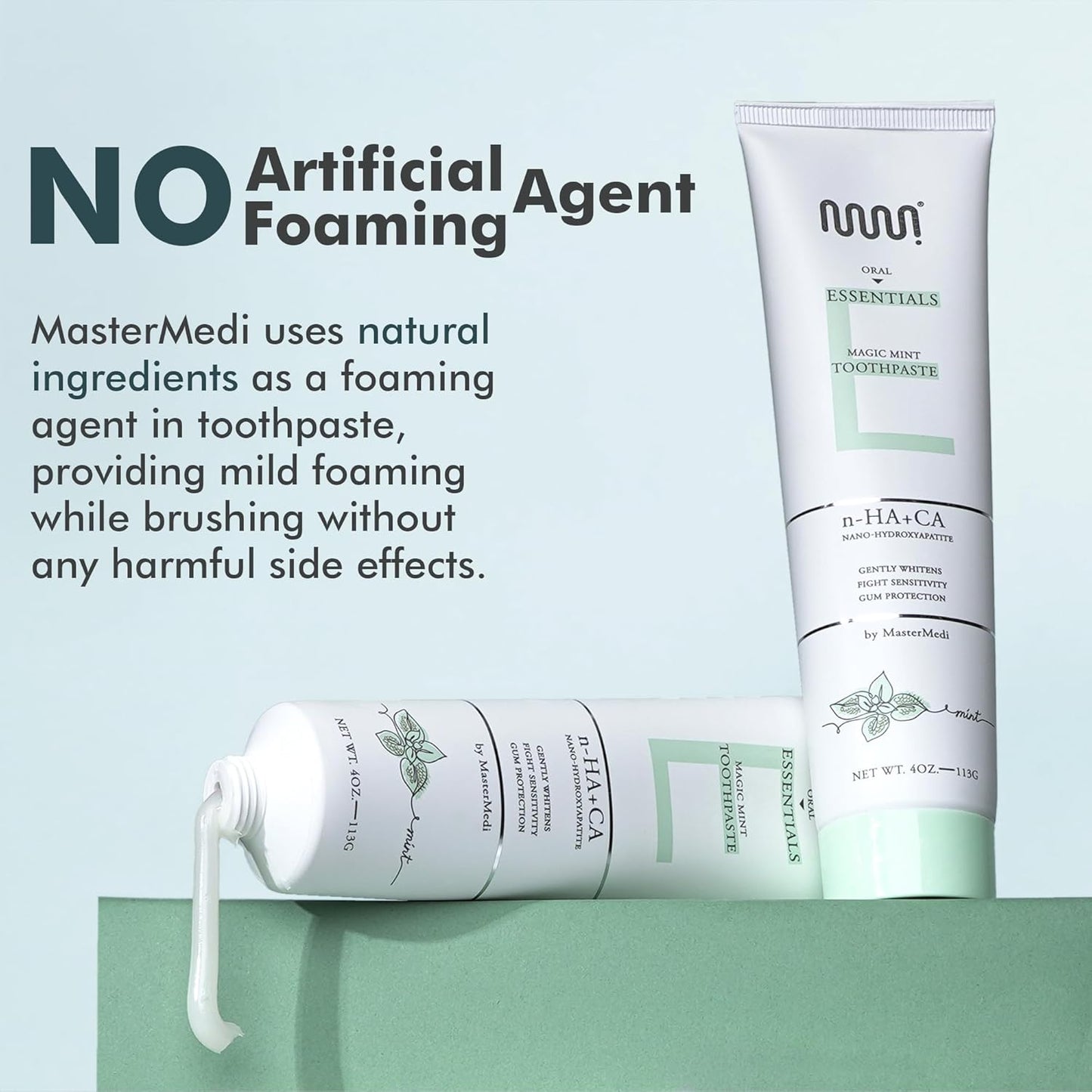 MasterMedi Nano Hydroxyapatite Toothpaste (Inspired by 10% nHA Formulas), Fluoride-Free, Whitening, Sensitive Teeth Care, Enamel Support, SLS Free, Xylitol, Magic Mint, 4 Oz (Pack of 1)