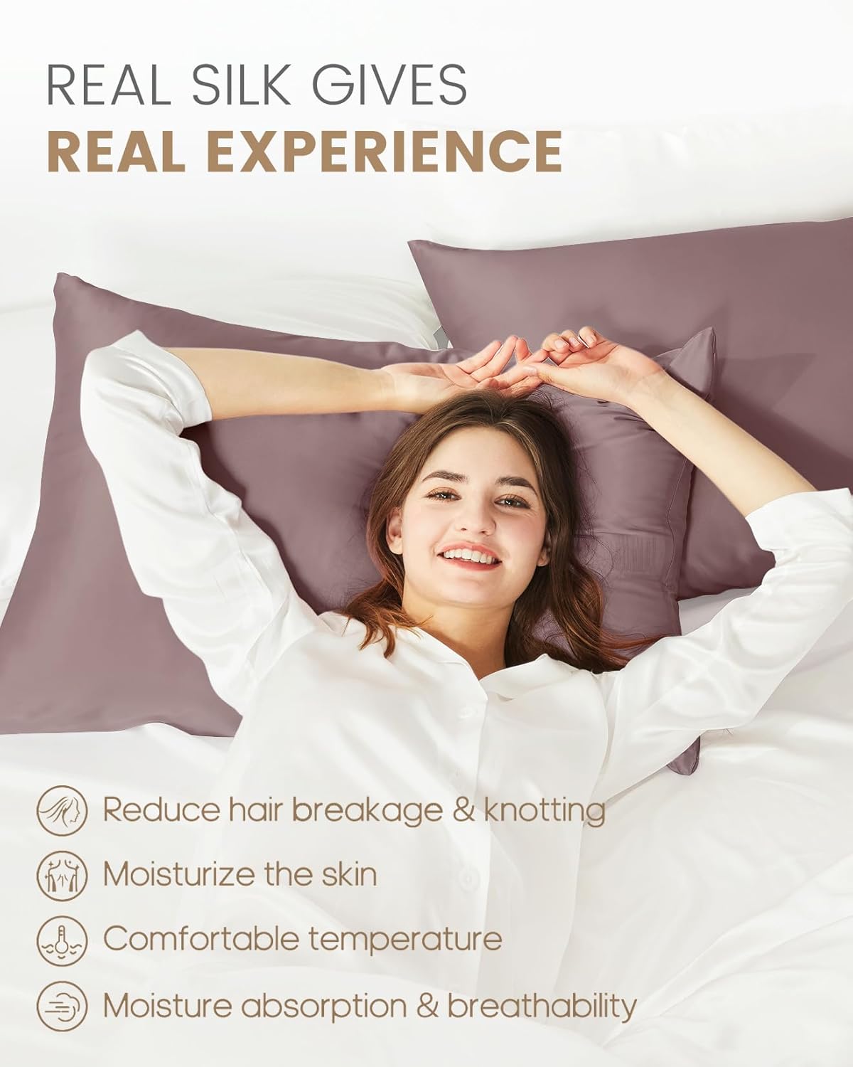 THXSILK Set of 2 100% Mulberry Silk Pillowcase for Hair and Skin, Grade 6A+ Mulberry Silk Pillow Cases Ultra-Soft, Hypoallergenic Pillow Case Cover with Zipper (California King 20"x40", Purple)