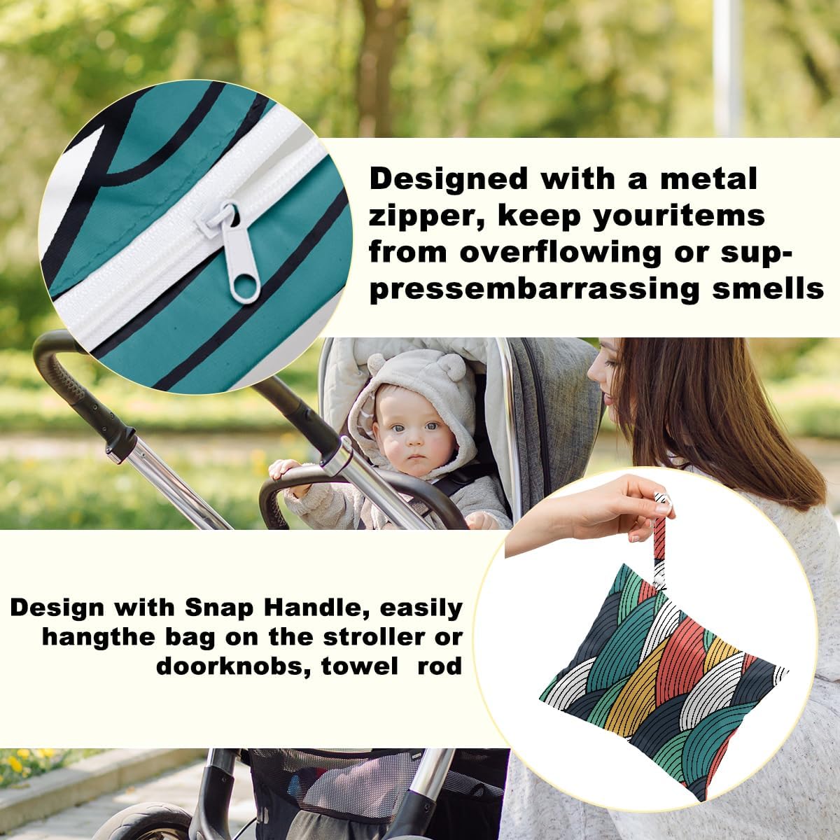 2Pcs Wave Print Wet Bags, Wet Dry Bag Reusable for Swimsuit, Travel, Diapers, Pool, Beach, Dirty Yoga Gym Clothes, Toiletries, Makeup Bag, Zipper Pouch Waterproof Birthday Christmas Gifts