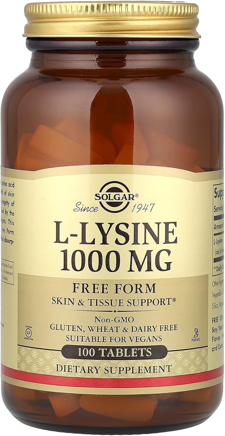 Solgar L-Lysine 1000 mg, 100 Tablets - Enhanced Absorption and Assimilation - Promotes Integrity of Skin and Lips - Collagen Support - Amino Acids - Non GMO, Vegan, Gluten Free - 100 Servings