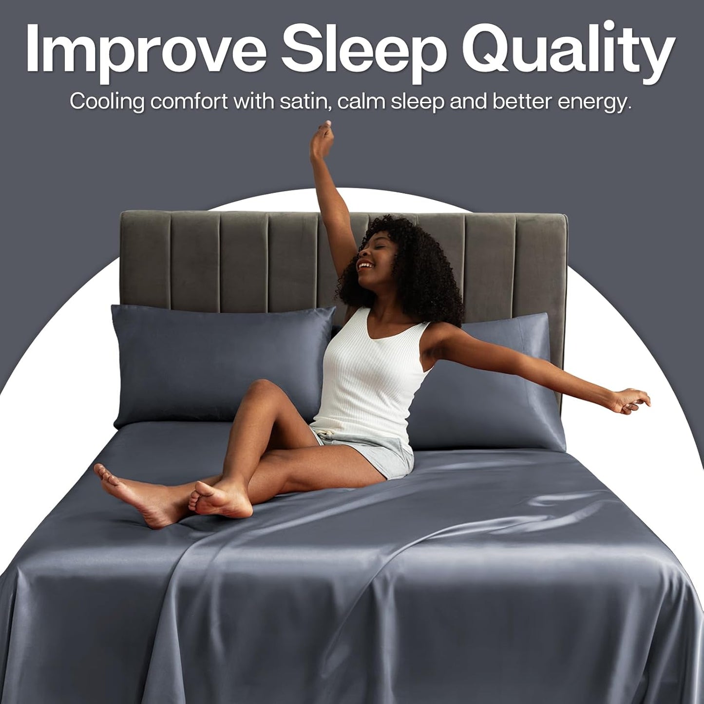 MR&HM Satin Pillowcase for Hair and Skin, Silk Satin Pillowcase 2 Pack, King Size Pillow Cases Set of 2, Silky Pillow Cover with Envelope Closure (20x40, Space Grey)