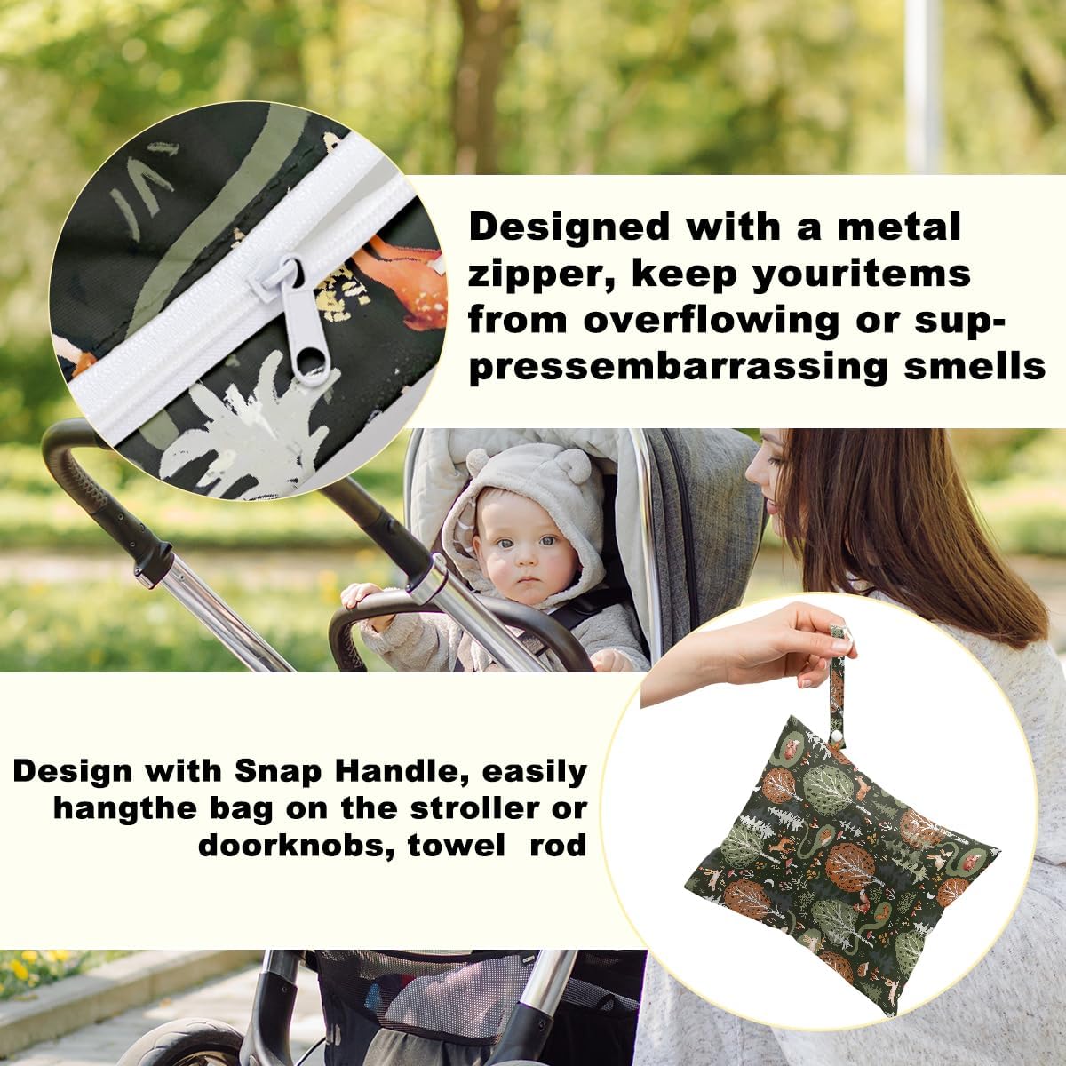 2Pcs Forest Animals Print Wet Bags, Wet Dry Bag Reusable for Swimsuit, Travel, Diapers, Pool, Beach, Dirty Yoga Gym Clothes, Toiletries, Makeup Bag, Zipper Pouch Waterproof Birthday Christmas Gifts