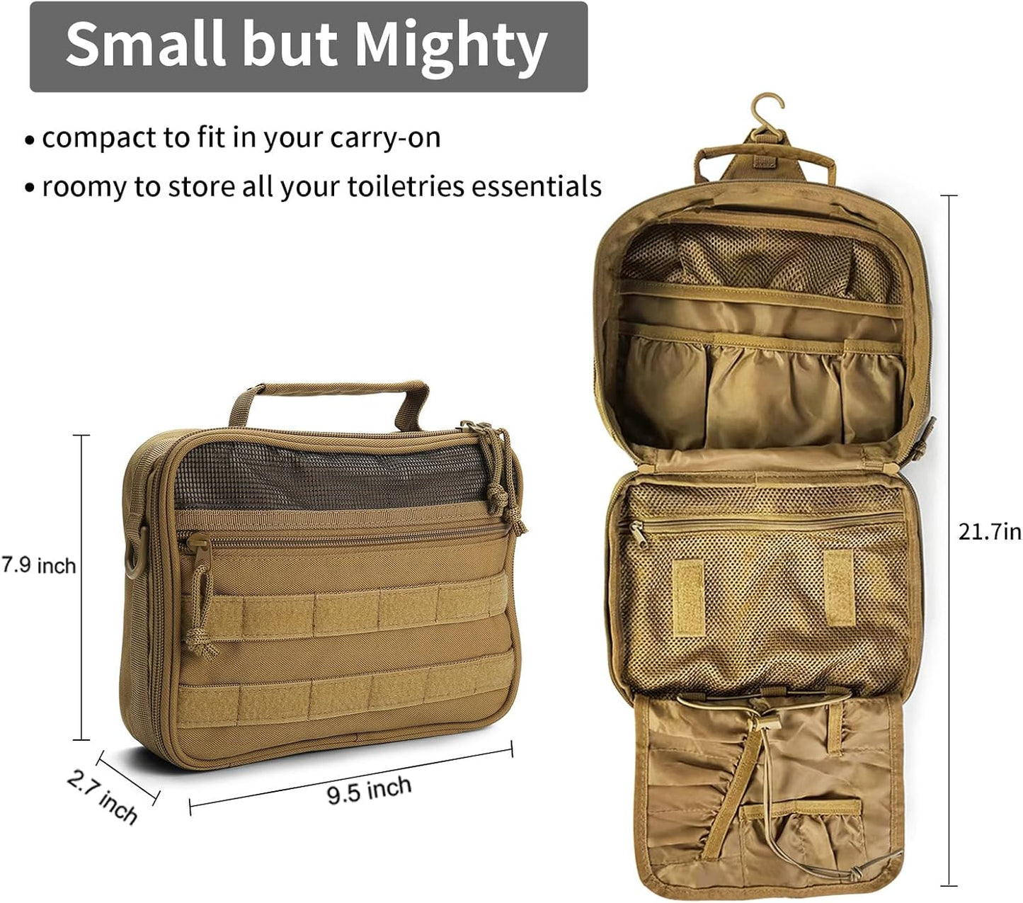 mens toiletry travel bag tactical toiletry bag hanging toiletry bag shower bag travel kit (Brown)