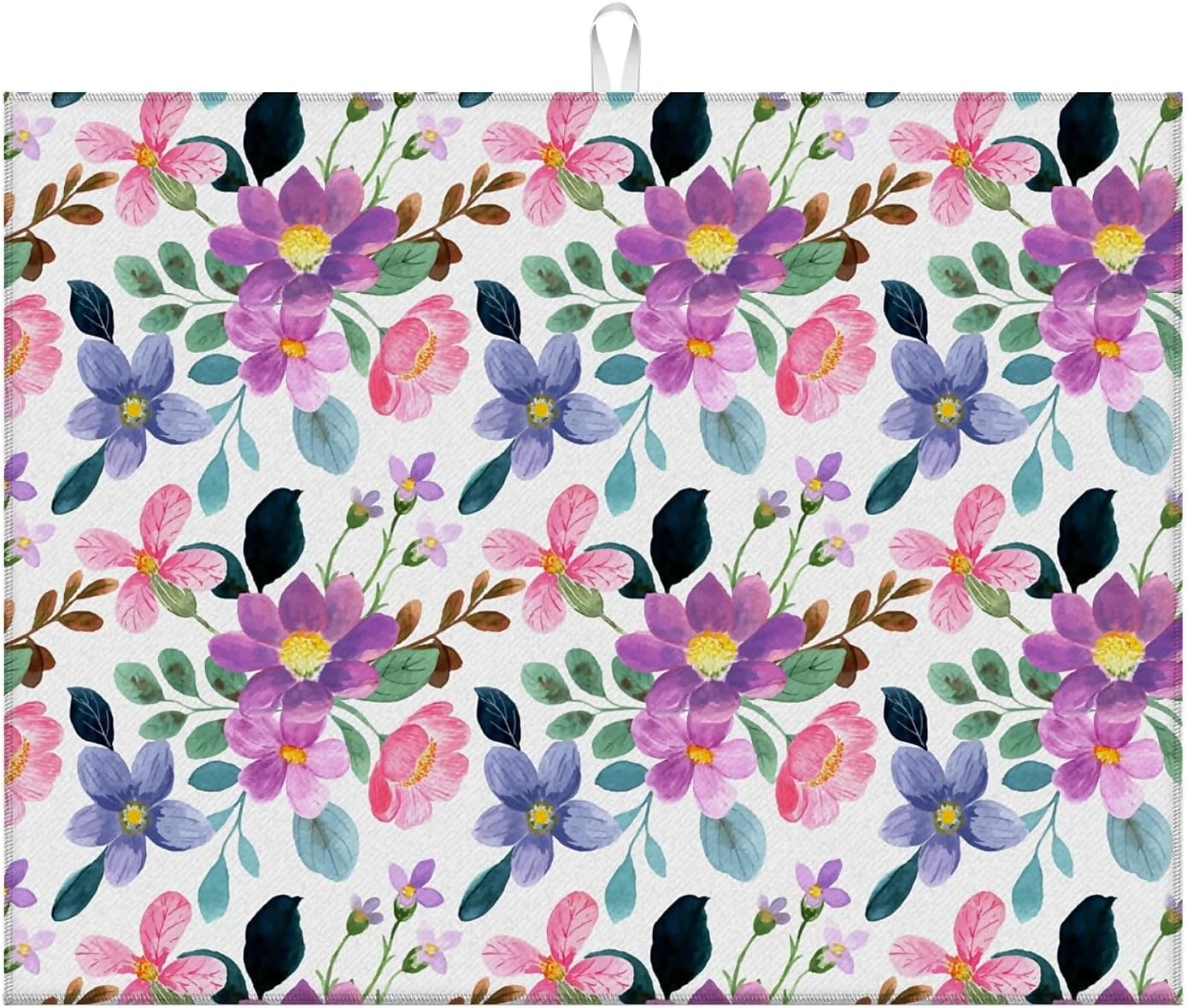 Dish Drying Mat For Kitchen Counter, Colorful Summer Pansy Flowers Microfiber Absorbent Dish Drainer Rack Pad Reusable Large 18x24in Drying Mat