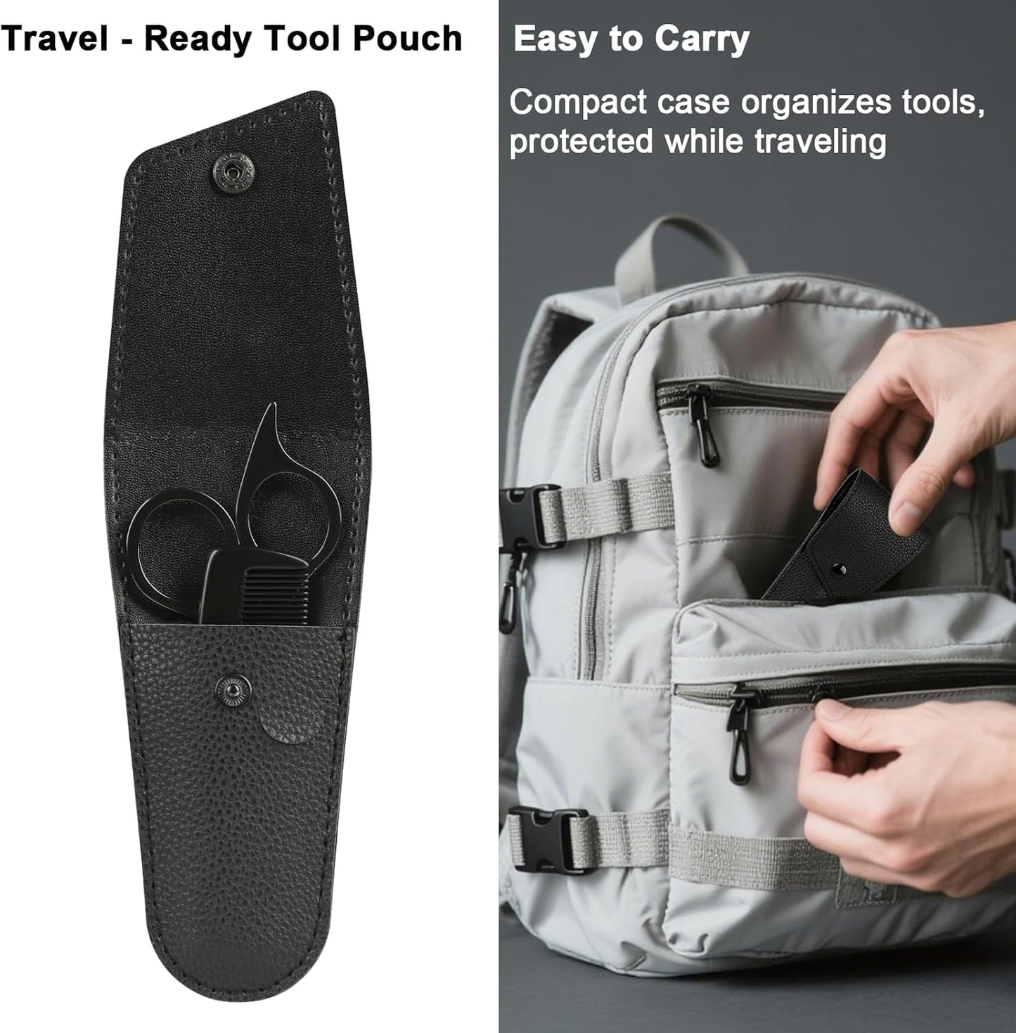 5" Premium Men's Beard & Mustache Scissors with Mustache Comb, Beard Comb & Carrying Pouch – Grooming Kit for All Facial Hair