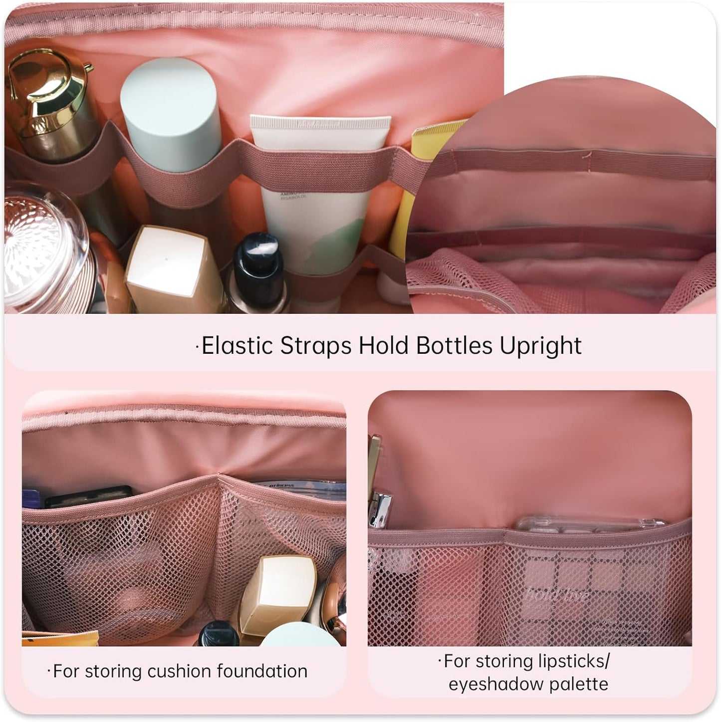 SUNRISING Travel Toiletry Bag，Large Toiletry Bag for Women，Water-Resistant Cosmetic Makeup Bag Organizer with Handle，Travel Toiletries Skincare Organizer Dopp Kit Bag for Accessories Essentials- Pink