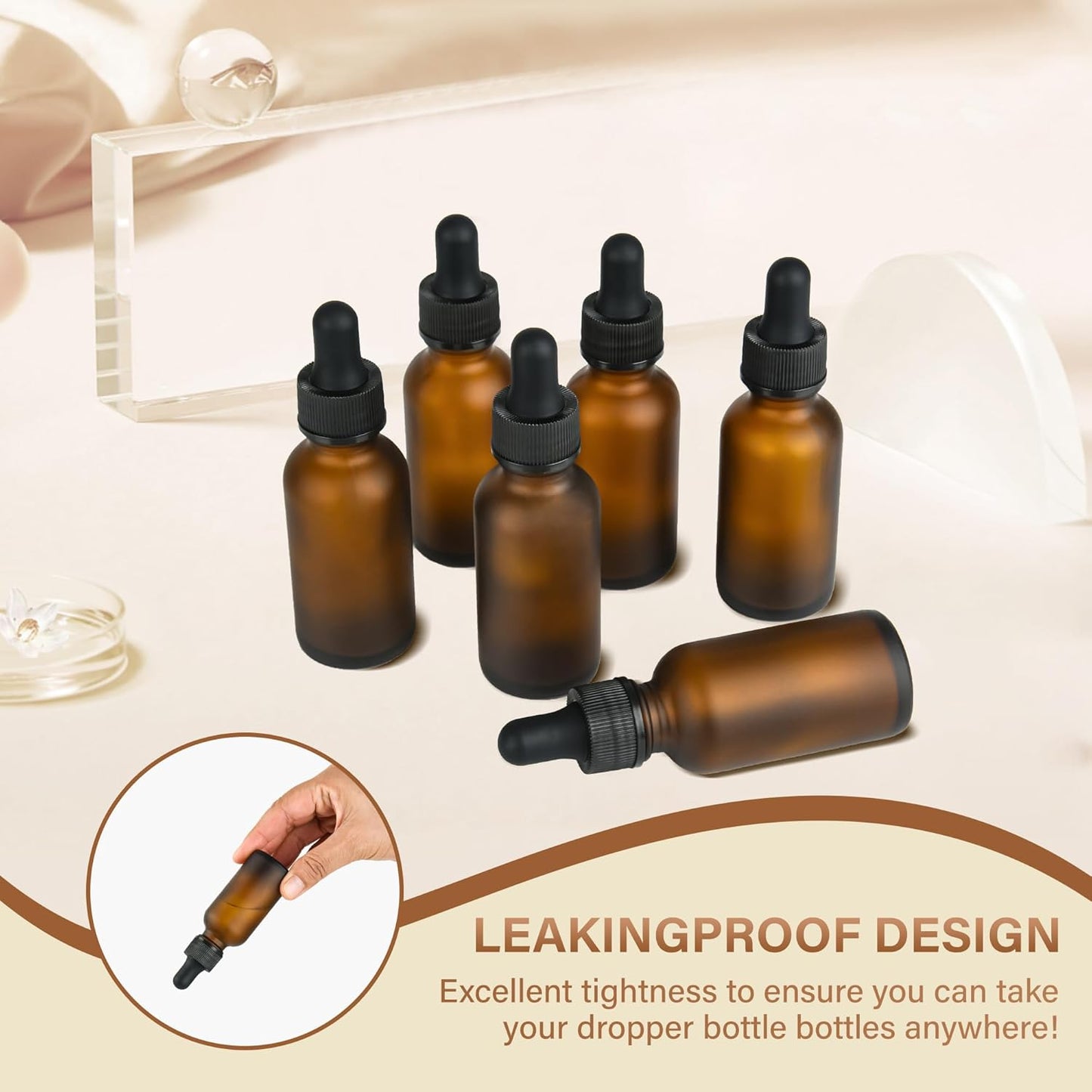 4 Pcs, 1oz Dropper Bottle, Amber Glass Eye Dropper Bottle, Tincture Bottles with Dropper, Pretty Finish, Leak-Proof Design, Stronger Suction for All Kinds of Mixed Liquids