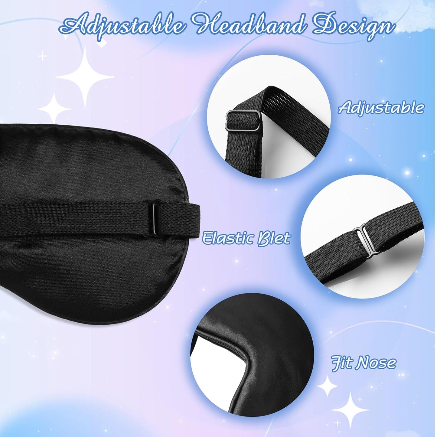 BBTO 4 Pcs Silk Sleep Eye Masks Smooth Soft Satin Eye Covers with Adjustable Strap Blindfold for Sleeping Blocking Out Lights Travel Relaxation (Black)