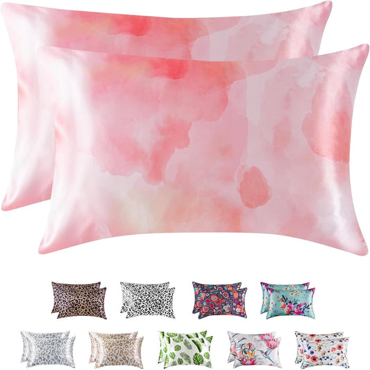 MR&HM Satin Pillowcase for Hair and Skin, Silk Satin Pillowcase 2 Pack, King Size Pillow Cases Set of 2, Silky Pillow Cover with Envelope Closure (20x36, Dream Pink)
