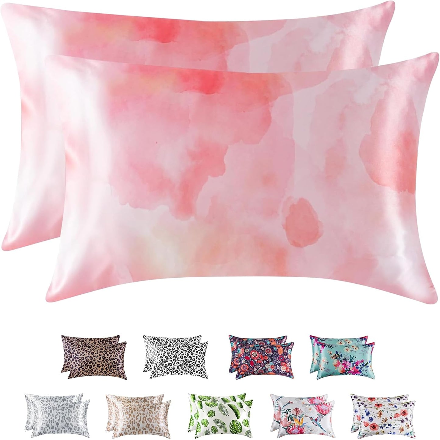 MR&HM Satin Pillowcase for Hair and Skin, Silk Satin Pillowcase 2 Pack, King Size Pillow Cases Set of 2, Silky Pillow Cover with Envelope Closure (20x40, Dream Pink)