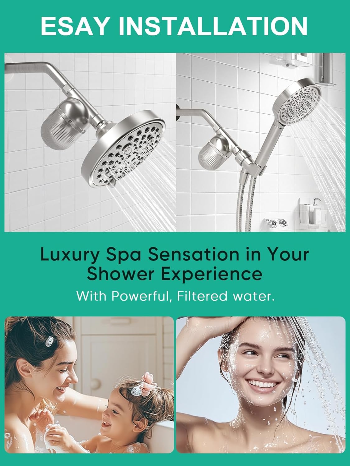 Cobbe Shower Filter | All-METAL Joint | 99% REMOVAL Shower Head Filter for Hard Water, Heavy Metals, Chlorine and Harmful Substance, Improve your skin and hair - Brushed Nickel