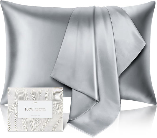 100% Pure Mulberry Silk Pillowcase for Hair and Skin - Allergen Resistant Dual Sides,600 Thread Count Silk Bed Pillow Cases with Hidden Zipper,1pc,King Size,Medium Grey