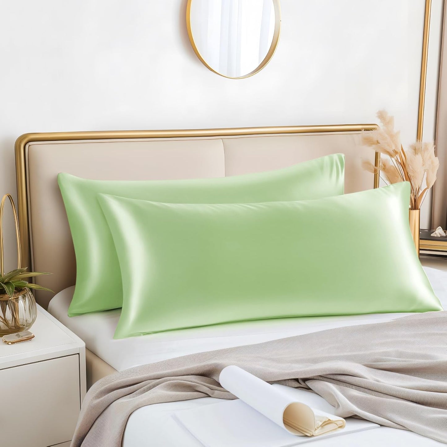 BEDELITE Satin Body Pillow Cover 2 Pack, Super Soft and Cooling Body Pillow Pillowcase for Hair and Skin, Breathable Silky Full Long Pillowcase Cover(20"x54", Gleam)