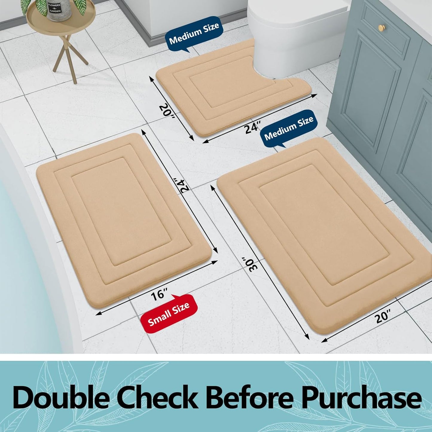 Arotive Memory Foam Bathroom Rug Mat 59x24, Ultra Soft and Absorbent Bath Mat, Machine Wash Dry, Comfortable Bath Rug Carpet for Bathroom Floor, Tub and Shower, Beige