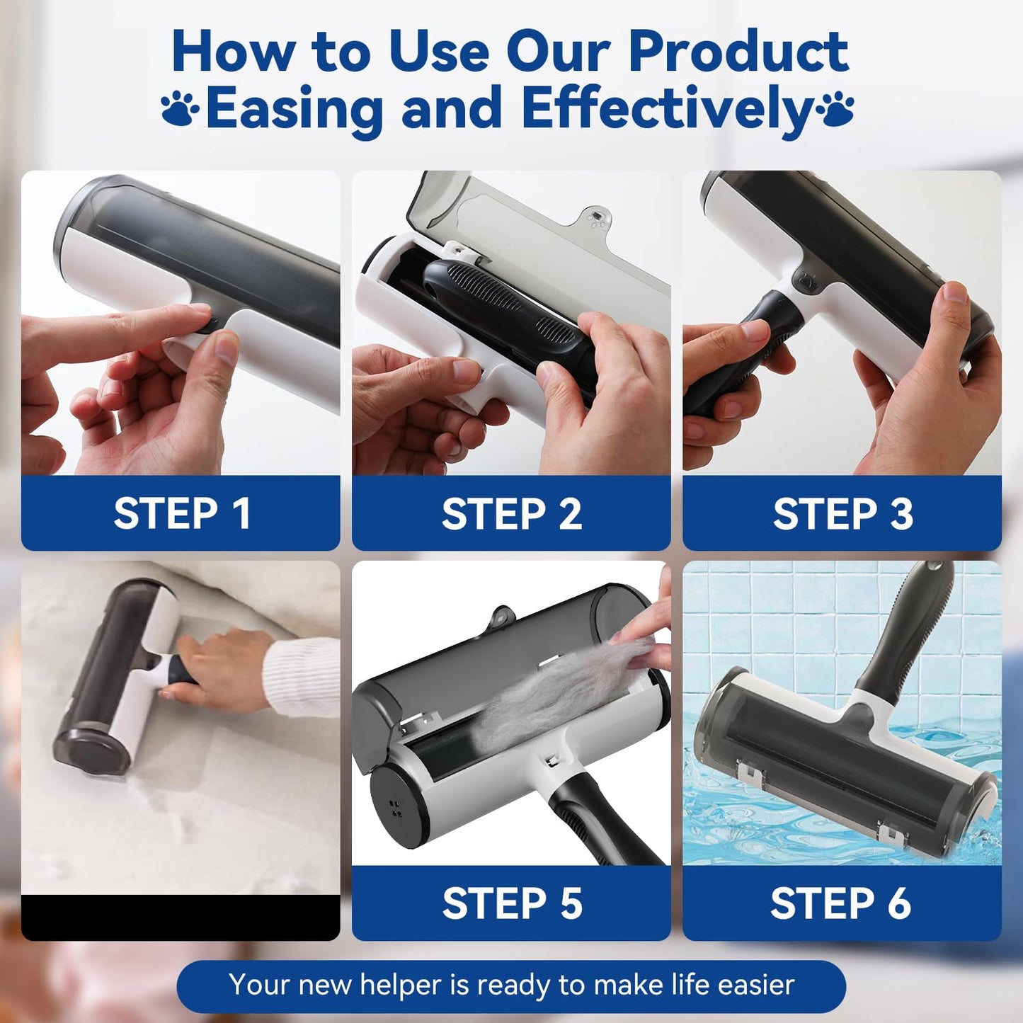 Belife Pet Hair Remover Roller Reusable Lint Roller for Dog and Cat Hair, Multi-Surface Pet Hair Removal Tool for Couch, Furniture, Carpet, Clothes, Bedding (Black)