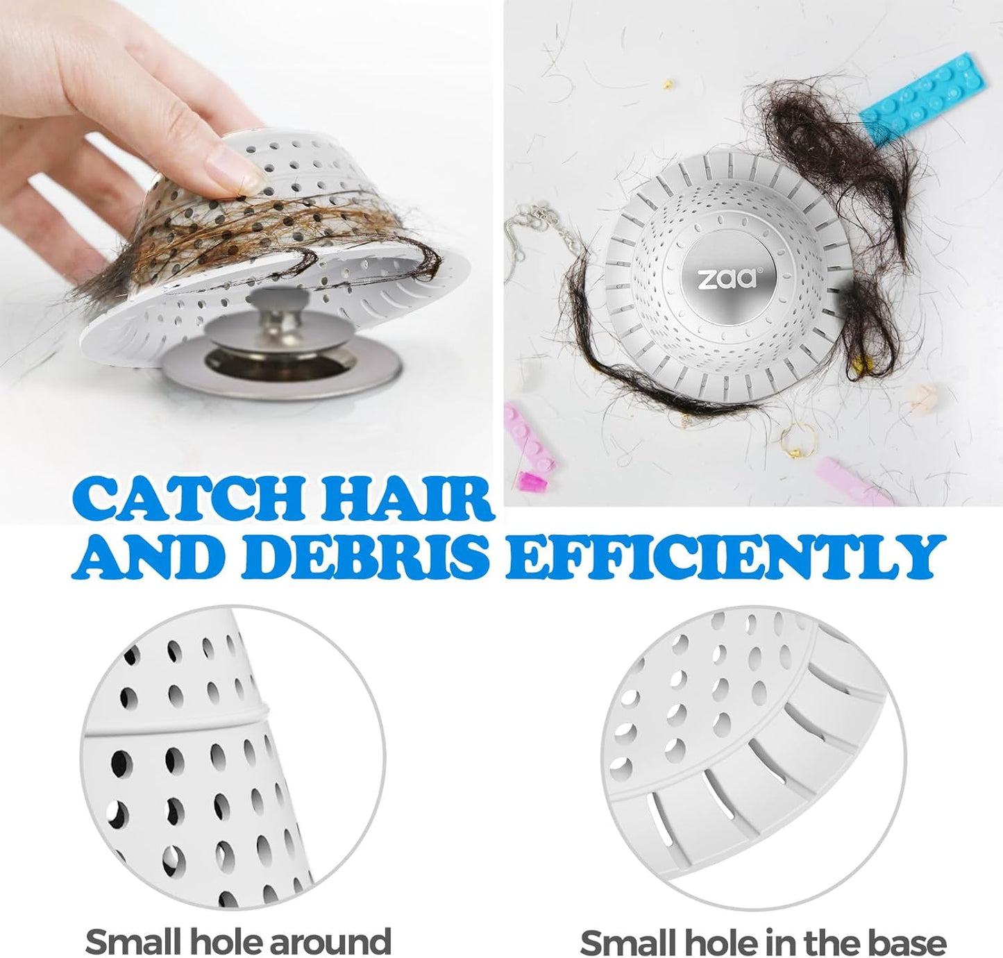 zaa Bathtub Drain Hair Catcher, Premium Silicone Collapsible 1 Pack Drain Protector for Pop-Up and Regular Drains of Shower, Tub, Bathroom, Sink, Light Gray