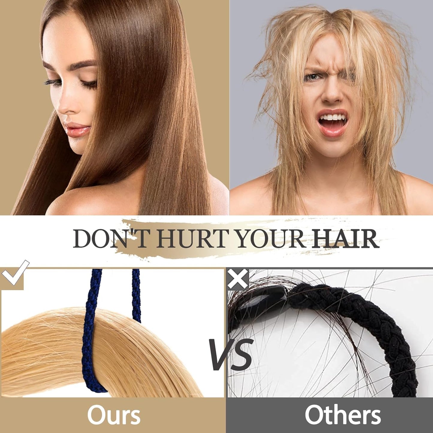 20Pcs Hair Ties For Thick Hair, Strong Stretchy Hair Bands For Women Girls, No Slip Braided Hair Ties No Damage, Ponytail Holders-Exceptionally Secure with Gentle Hold (Set 3)