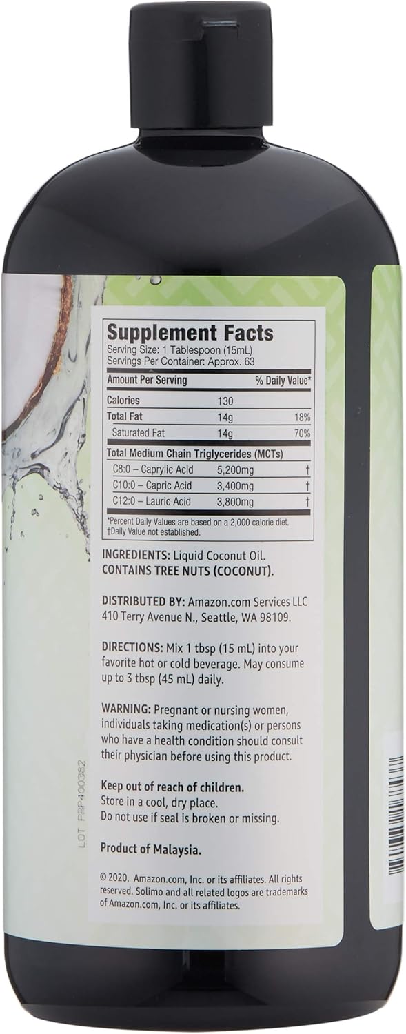 Amazon Brand - Solimo MCT Liquid Coconut Oil, Unflavored, 32 fl oz (Pack of 2)