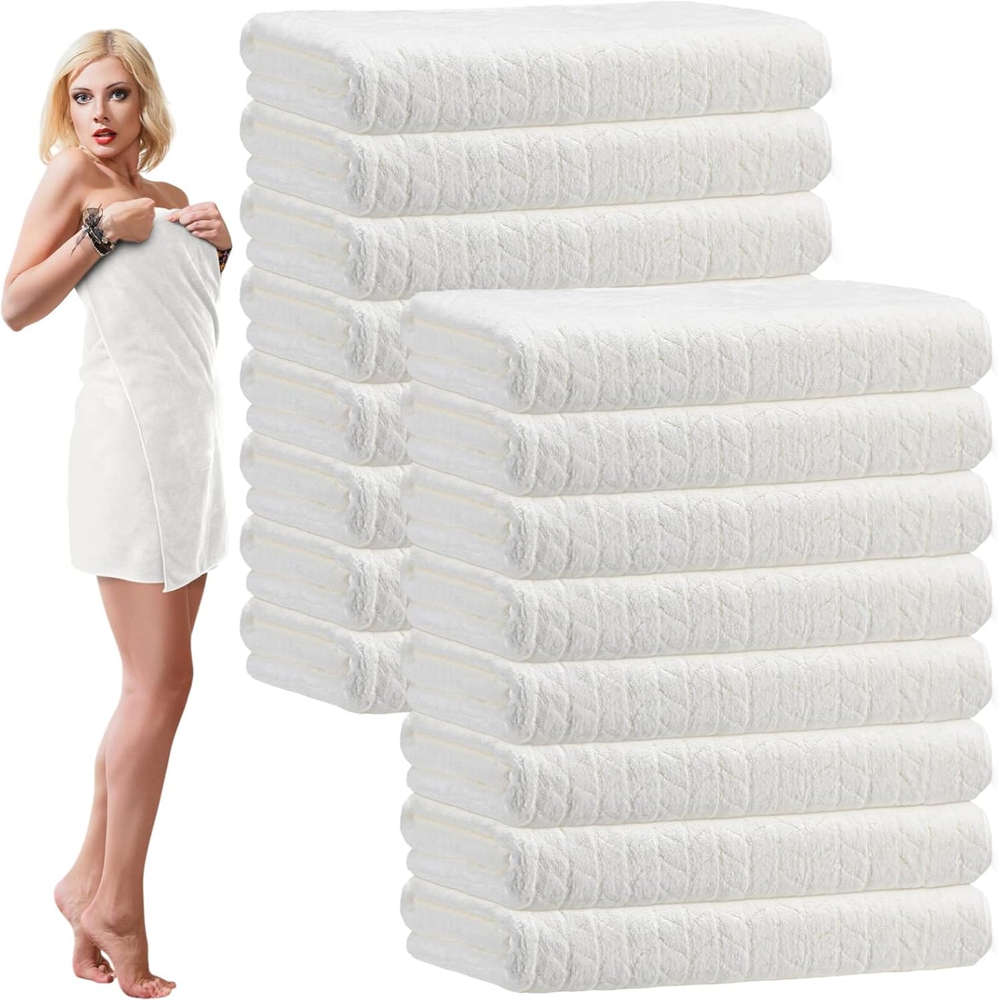 16 Pack Microfiber Bath Towels Bulk 27'' x 60'' Oversized Size Bath Towel Highly Absorbent Extra Large Soft Drying for Shower Beach Salon Winter Sport Spa Gym (Wheat,White)