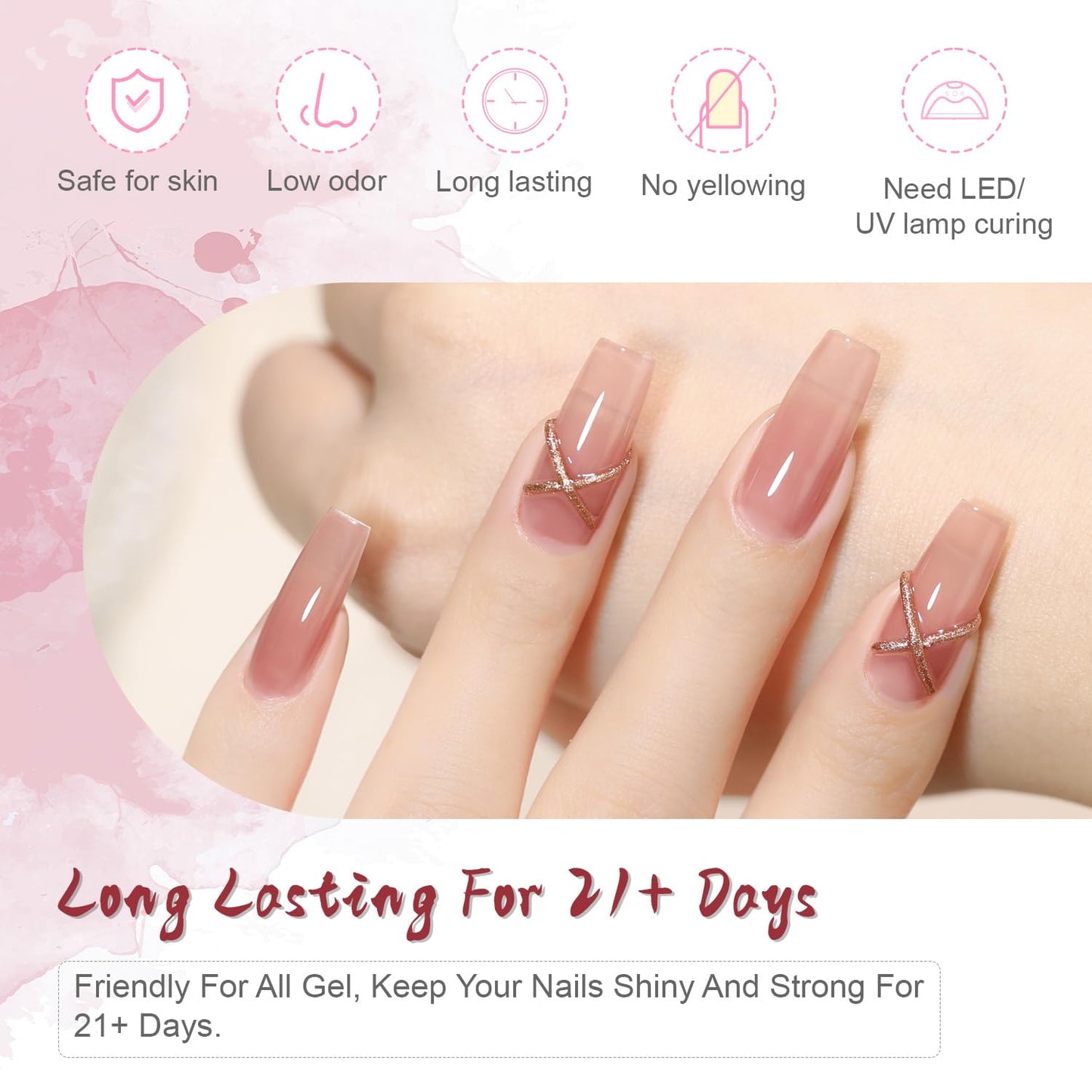 JODSONE 2 Bottles of Top Coat Base Coat Set No Wipe Foundation Combination Bright Surface At Home DIY Nail Salon Girl Gift