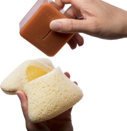 MartiniSPA Exfoliating Body & Shower Sponge with Soap Pocket. All Natural Italian Deep Cleansing Sponge with Soap Saver Pouch & Hand Strap for Men & Women - Use in Shower or Bath - 2 Units/Beige Color
