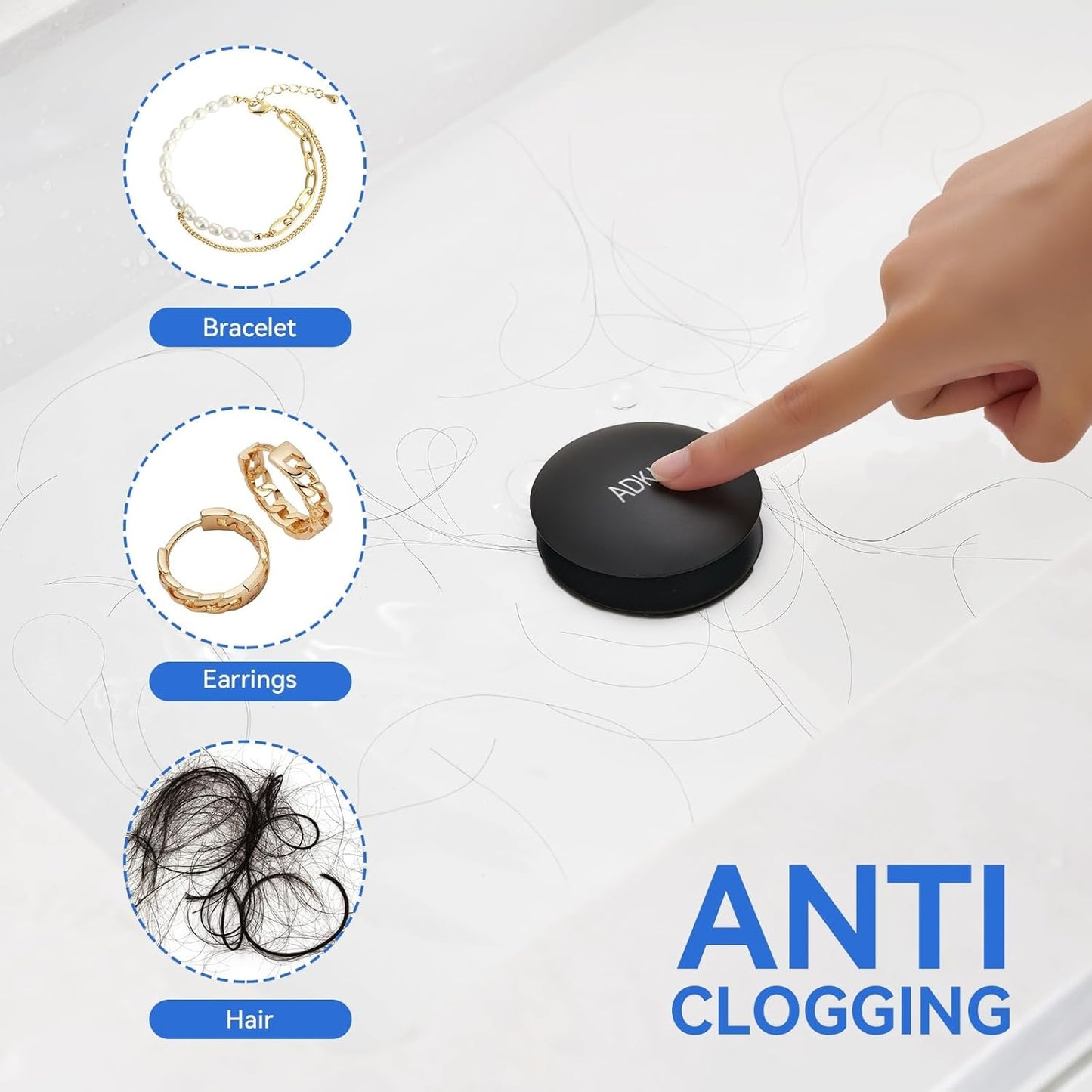 Bathroom Sink Drain Stopper, 2-in-1 Pop Up Sink Drain Stopper Strainer for 1.06"-1.65" Basin Drain Holes, Brass Bounce Core Sink Stopper with Anti-Clogging Hair Catcher