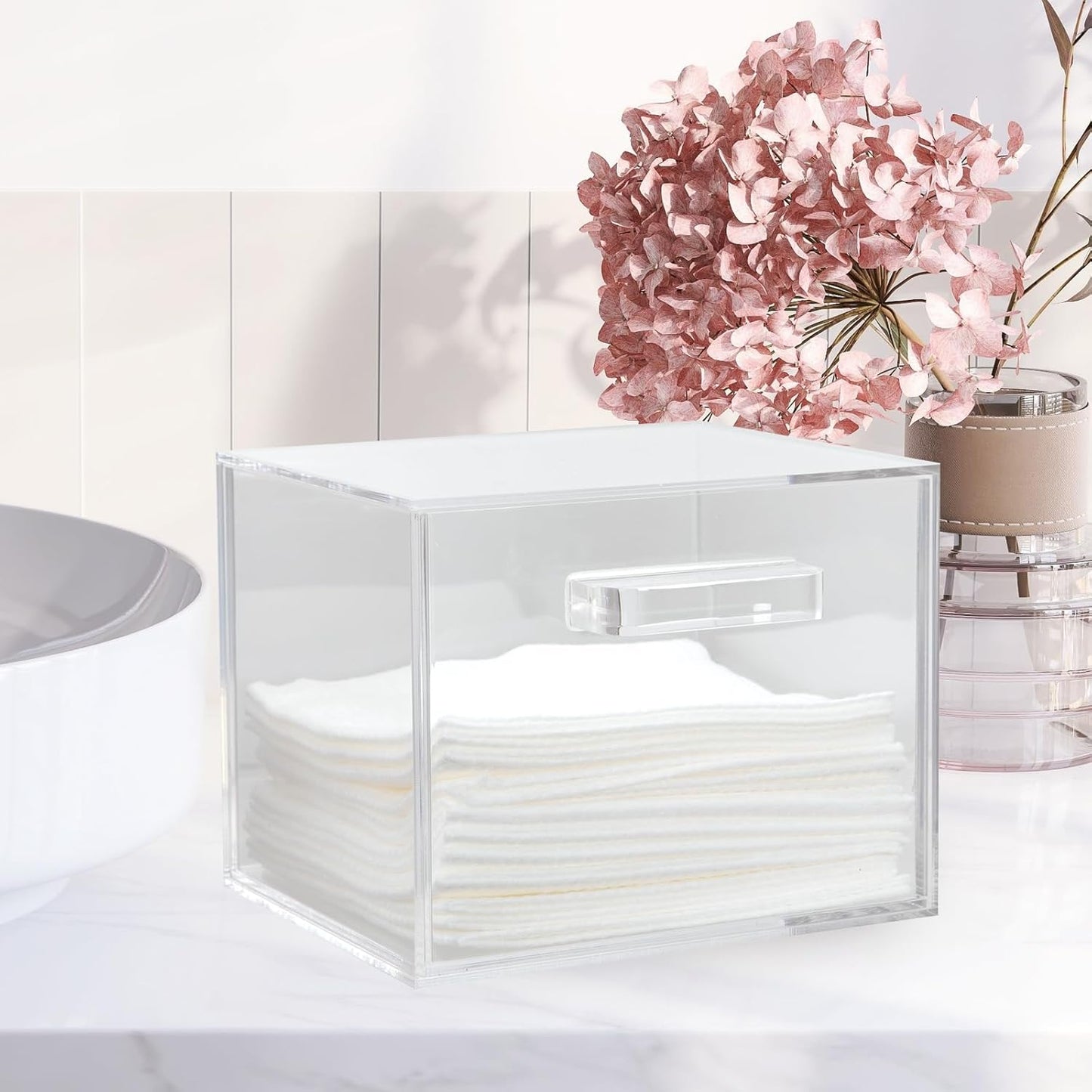 ForPro Premium Pure & Simple XL Facial Towel Acrylic Holder with Drawer, Holds 50 Pure & Simple XL Facial Towels, Disposable Makeup Remover Dry Wipe Holder