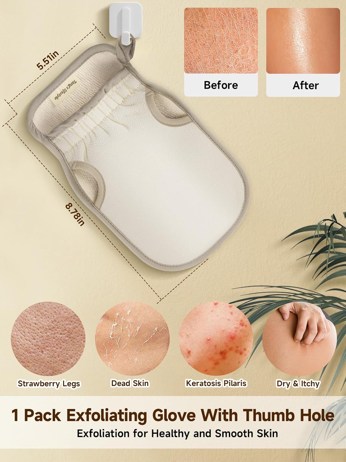 Exfoliating Glove (Original) Machine Washable Newly Upgraded With Thumb Holes Korean Body Scrubber 100% Vegan Viscose Exfoliating Mitt for Dead Skin Removal, Keratosis Pilaris & Self-Tan Prep