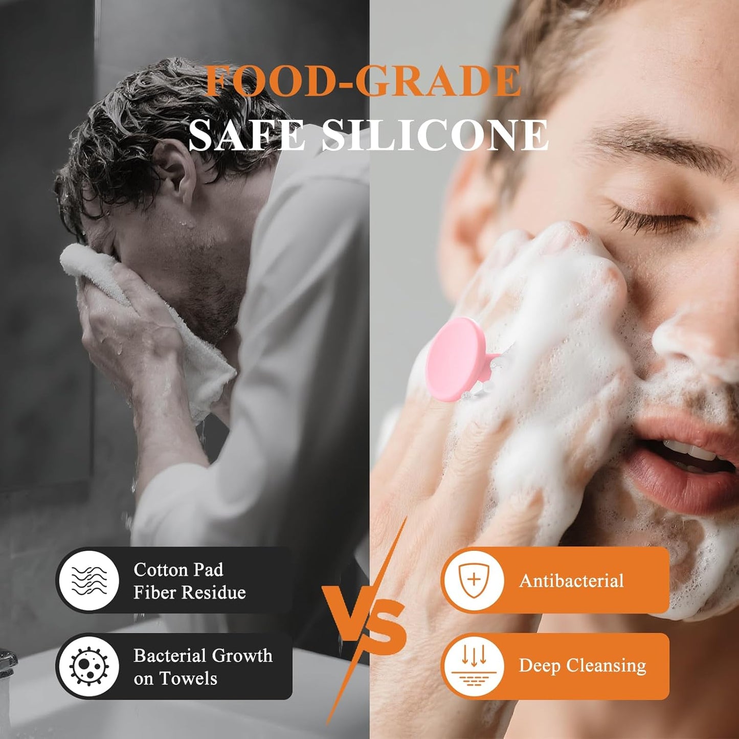 VWMYQ Silicone Face Scrubber for Men, Gentle Exfoliator Pad & Massager, Facial Cleansing Brush Silicone Face Wash Brush Removes Dead & Dry Skin（Pink）